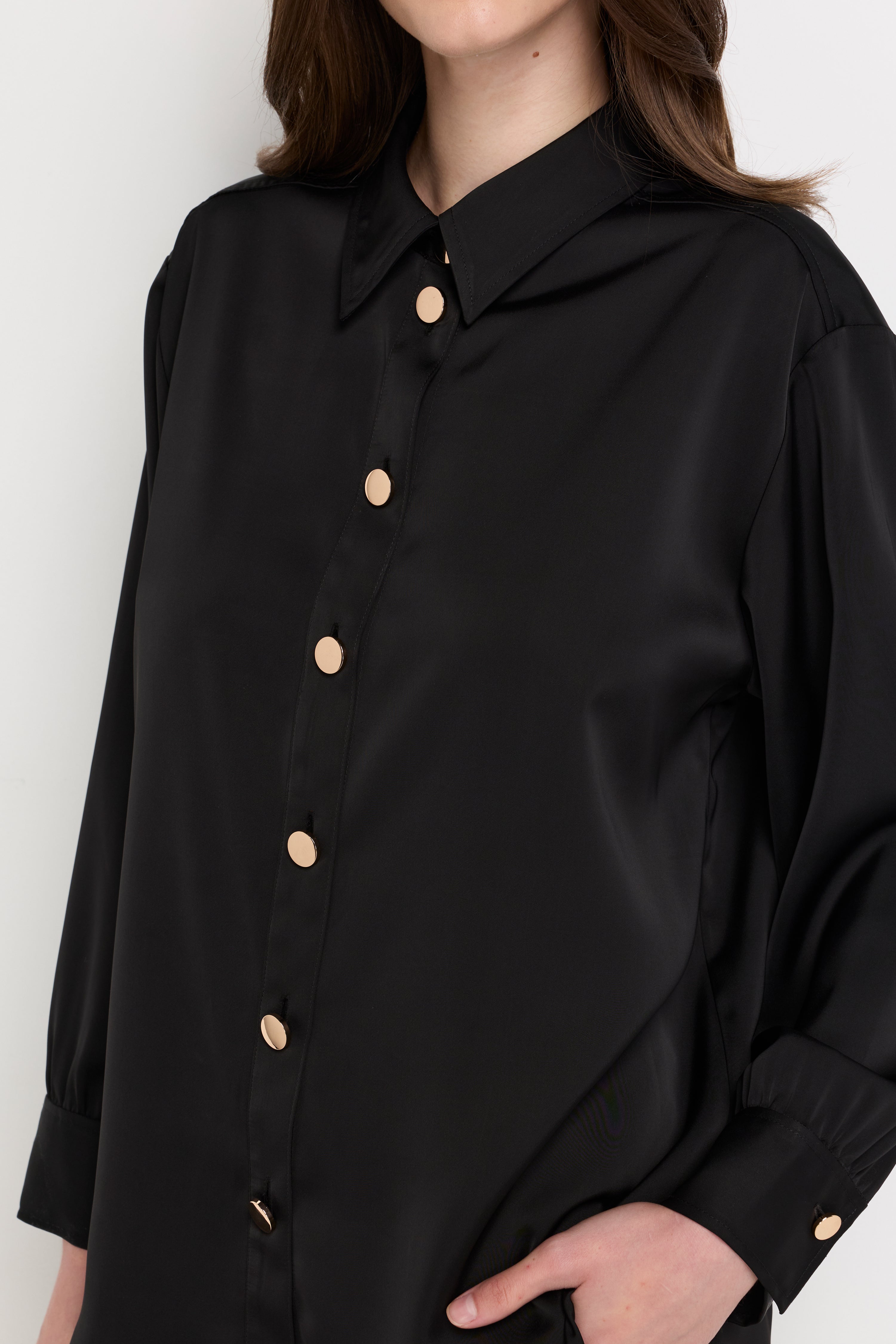 SATIN BUTTON-FRONT SHIRT