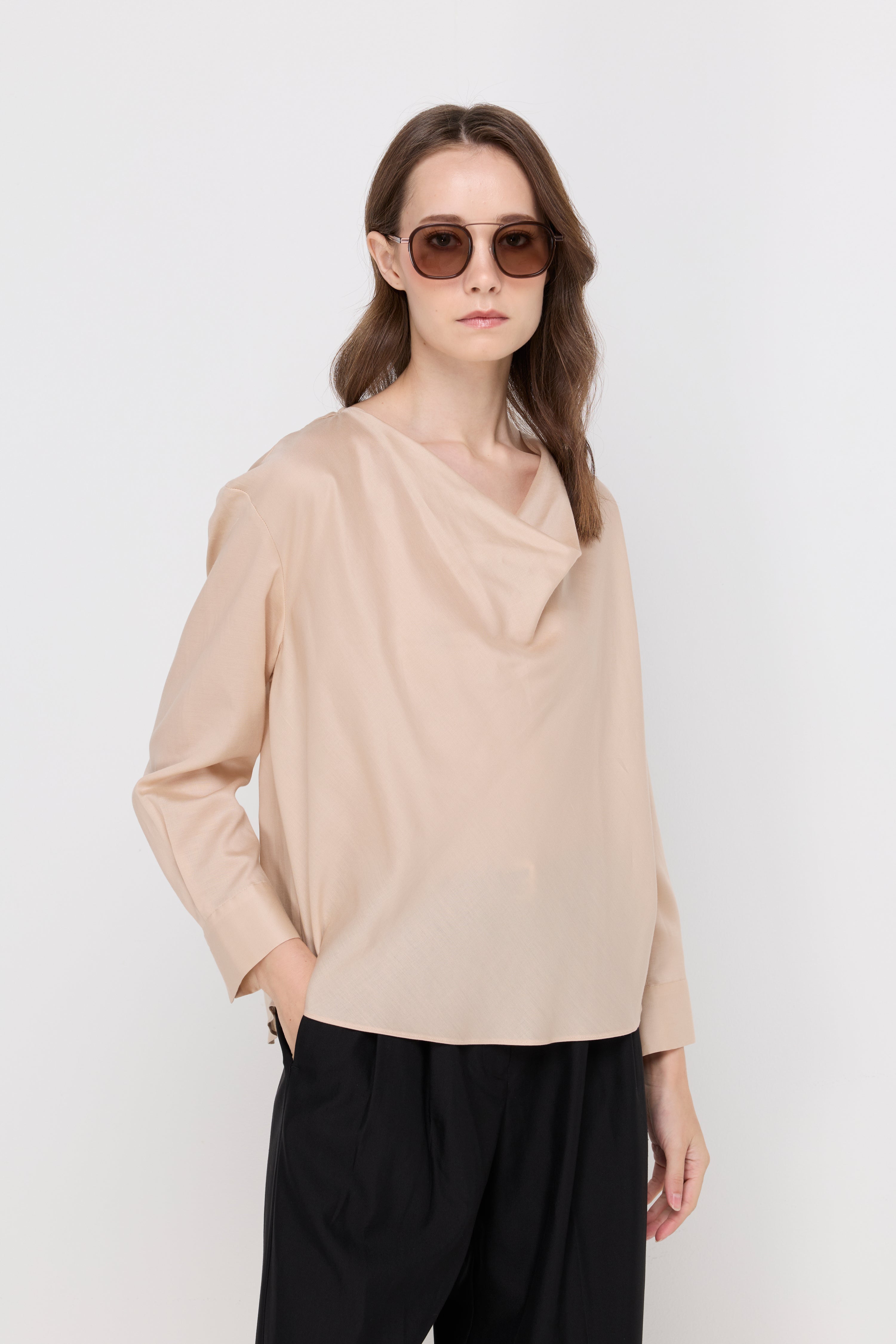 DRAPED COWL NECK BLOUSE
