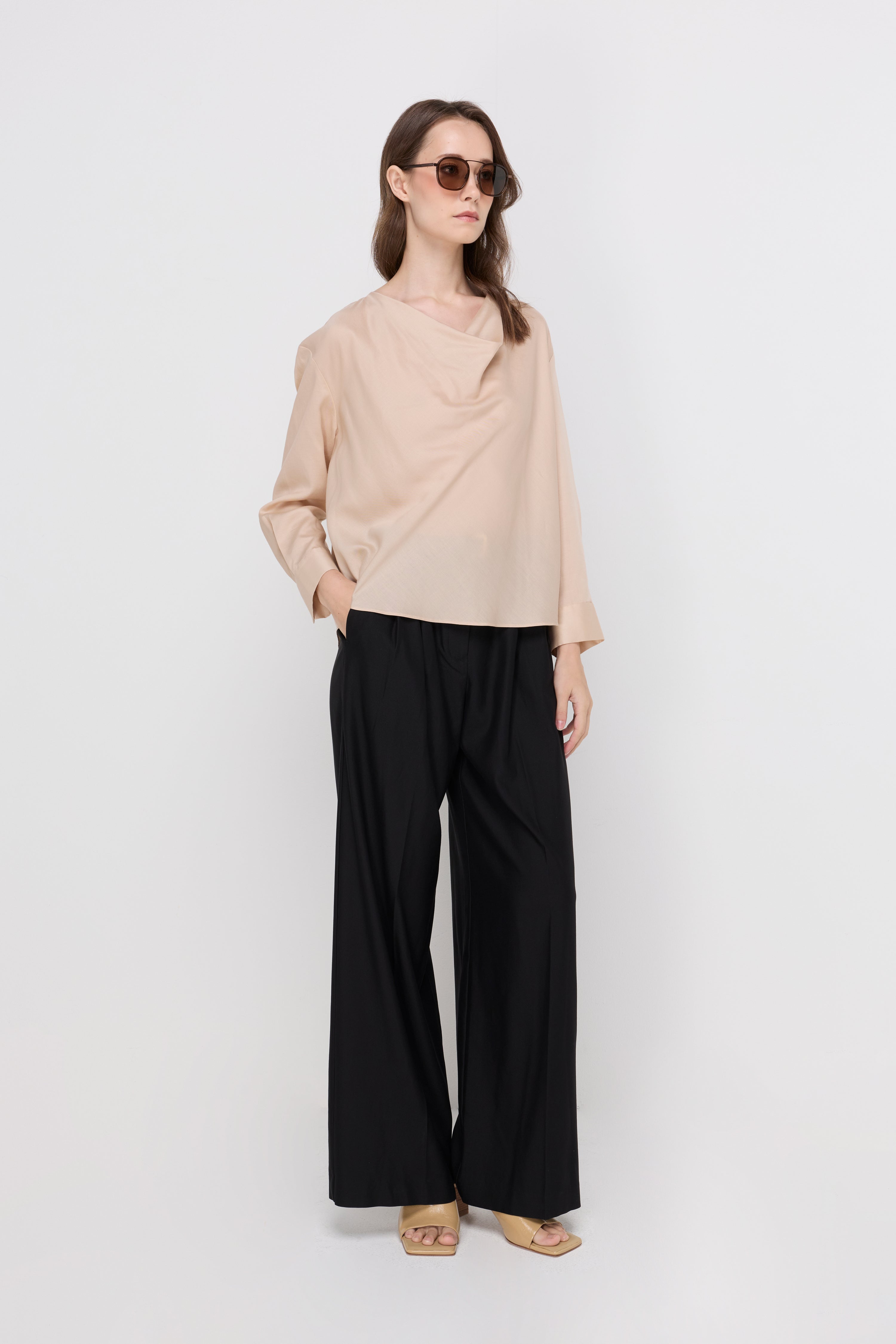 DRAPED COWL NECK BLOUSE