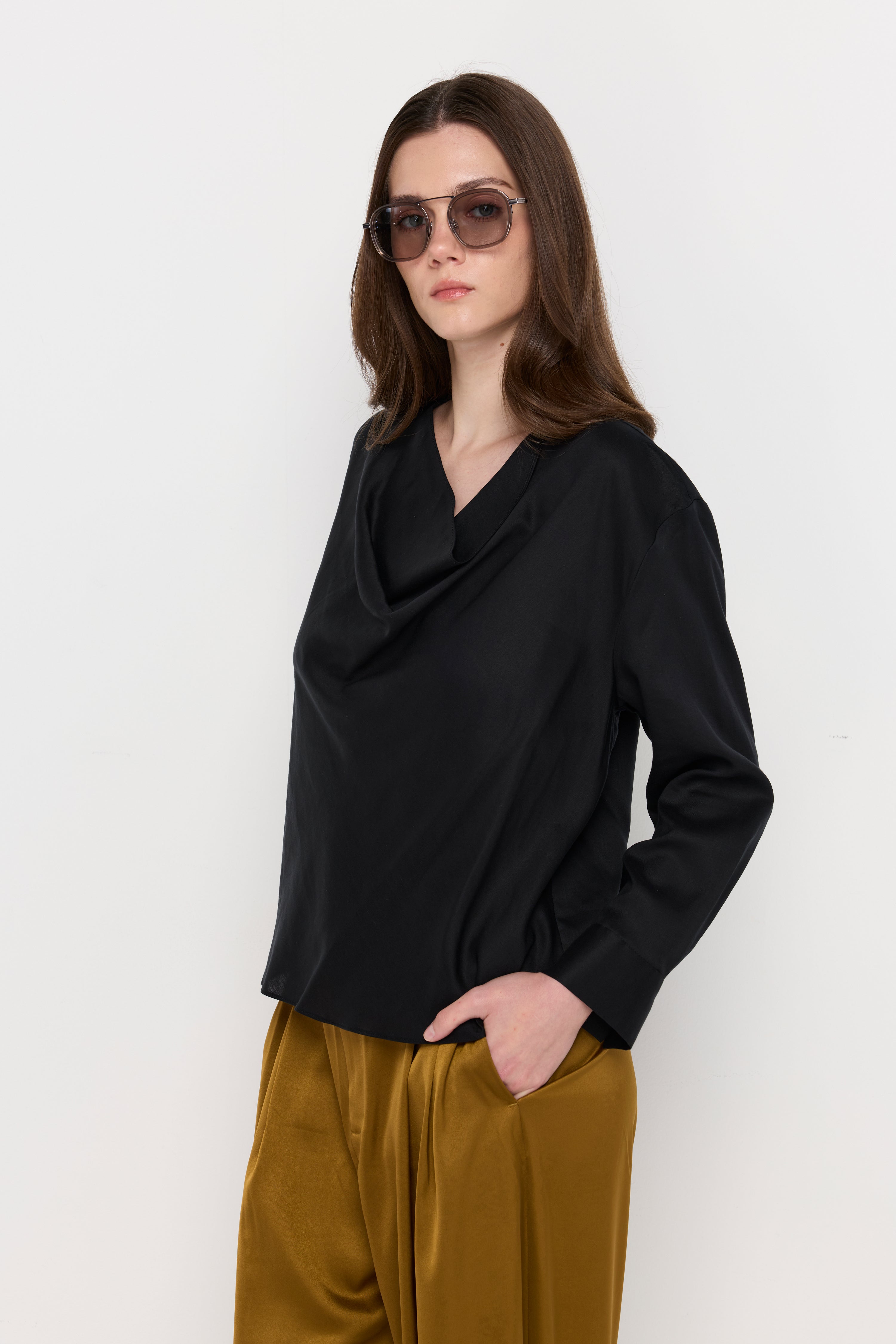 DRAPED COWL NECK BLOUSE