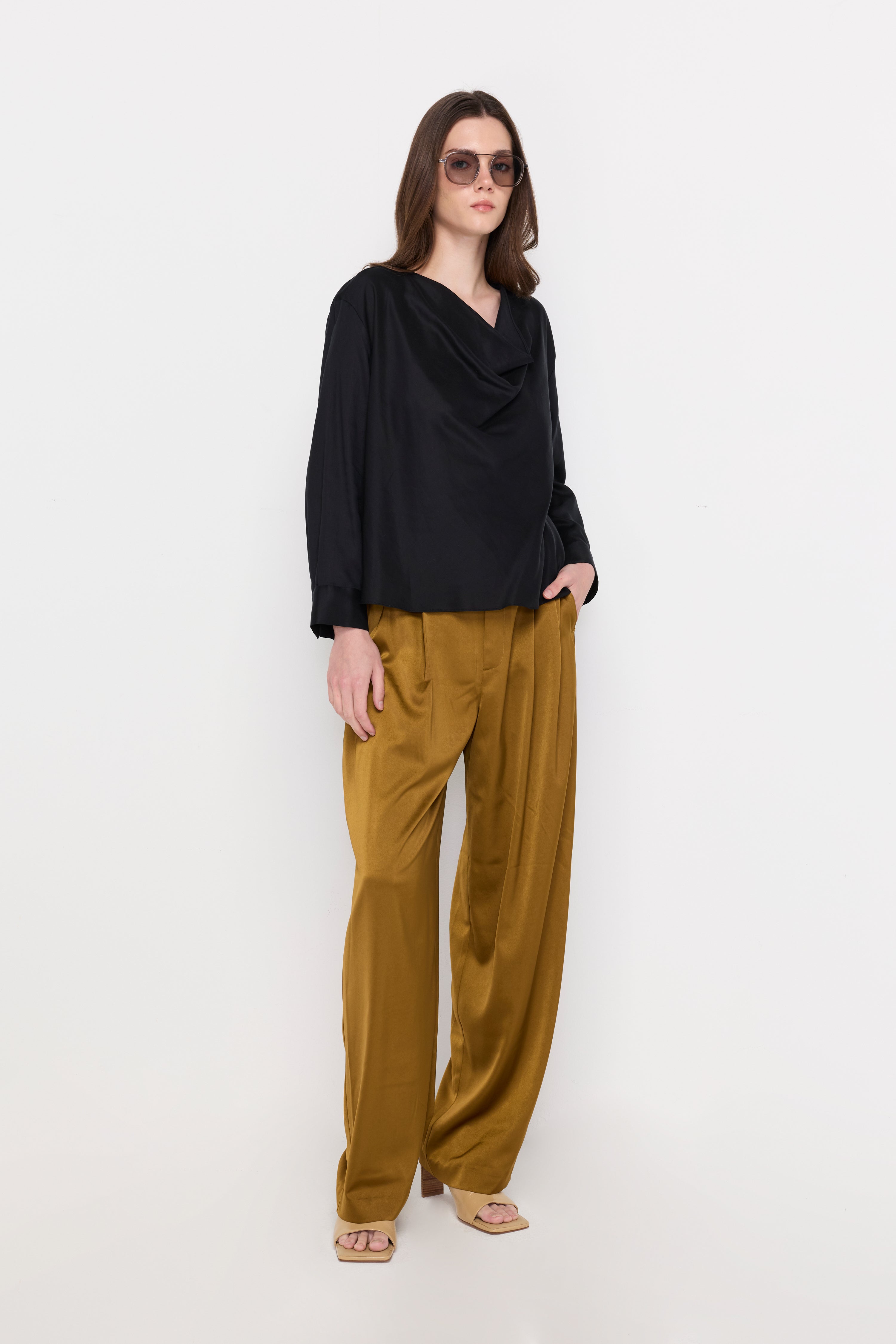 DRAPED COWL NECK BLOUSE