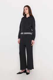 CONTRAST WAIST KNIT WIDE-LEG PANTS