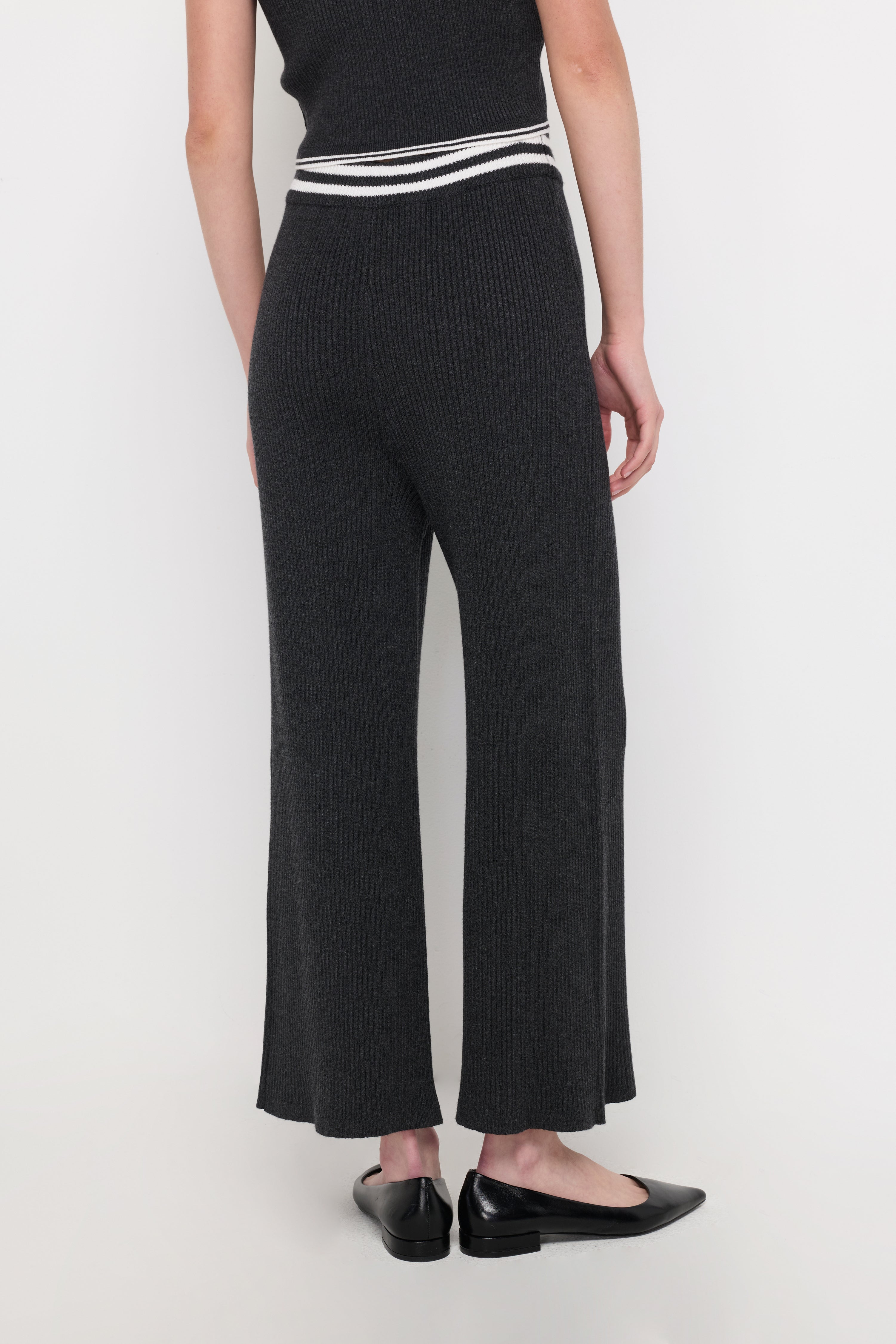 CONTRAST WAIST KNIT WIDE-LEG PANTS