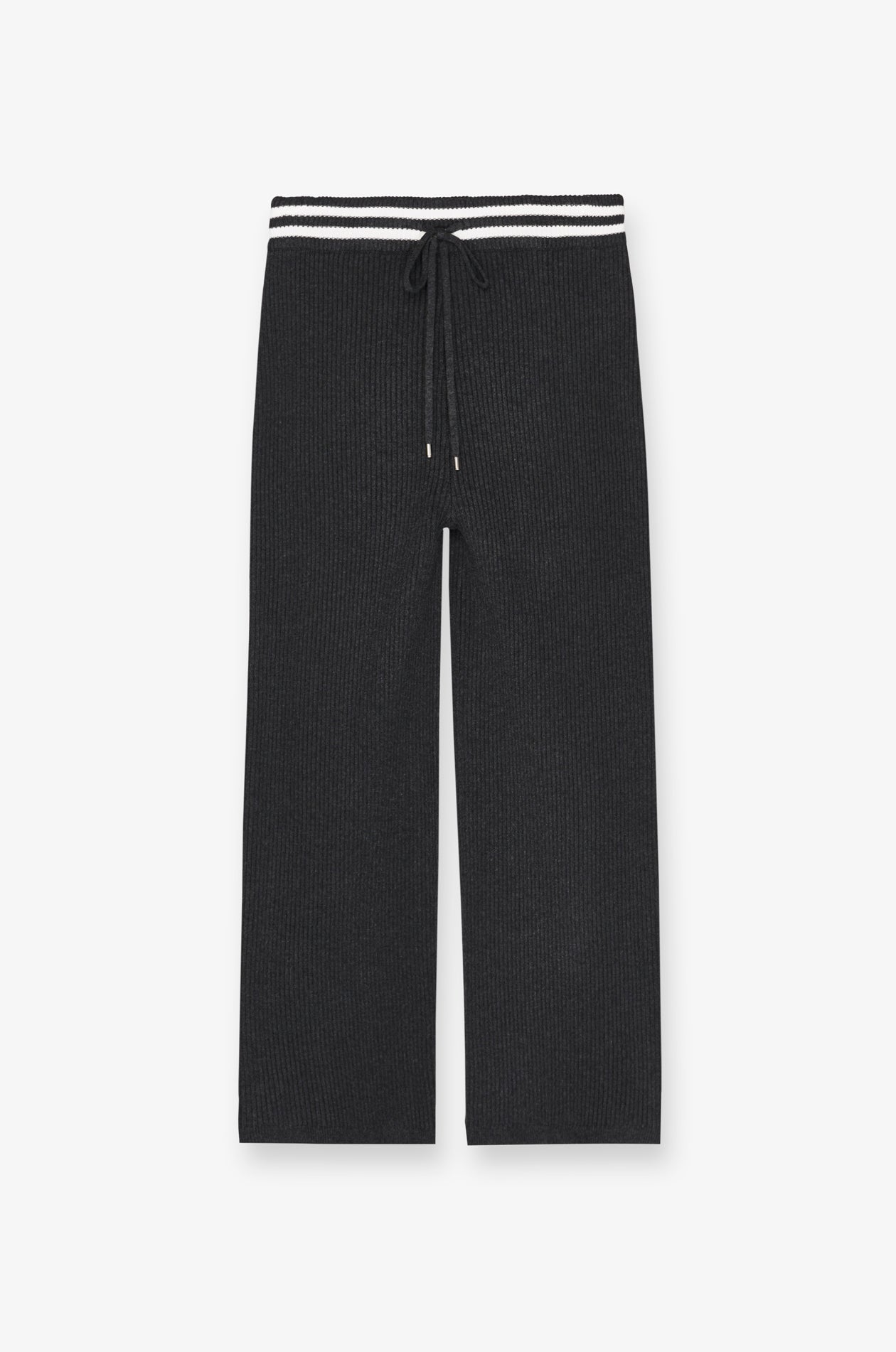CONTRAST WAIST KNIT WIDE-LEG PANTS