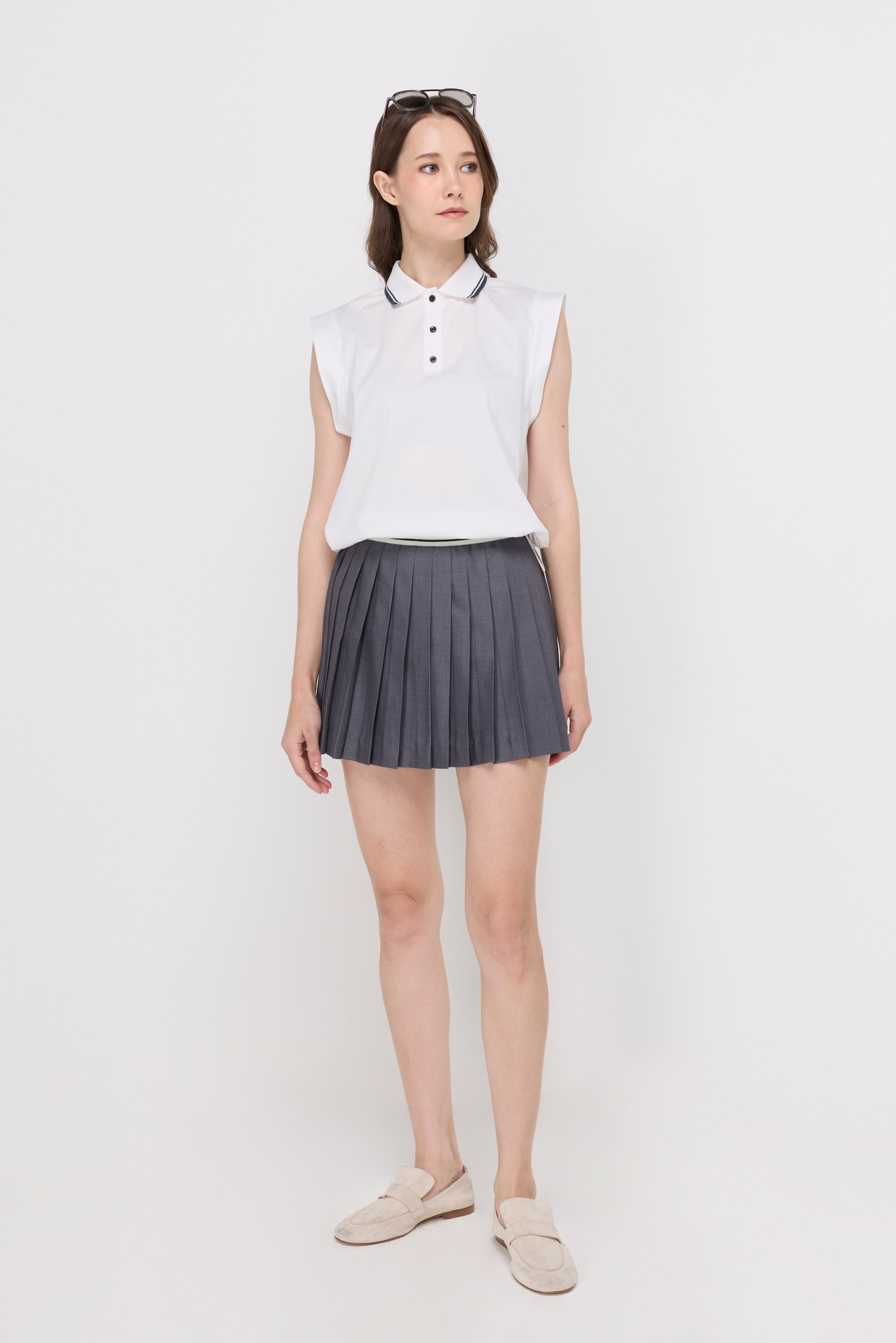 PLEATED KNIT MINI SKIRT