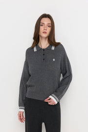 TEXTURED KNIT POLO SWEATER
