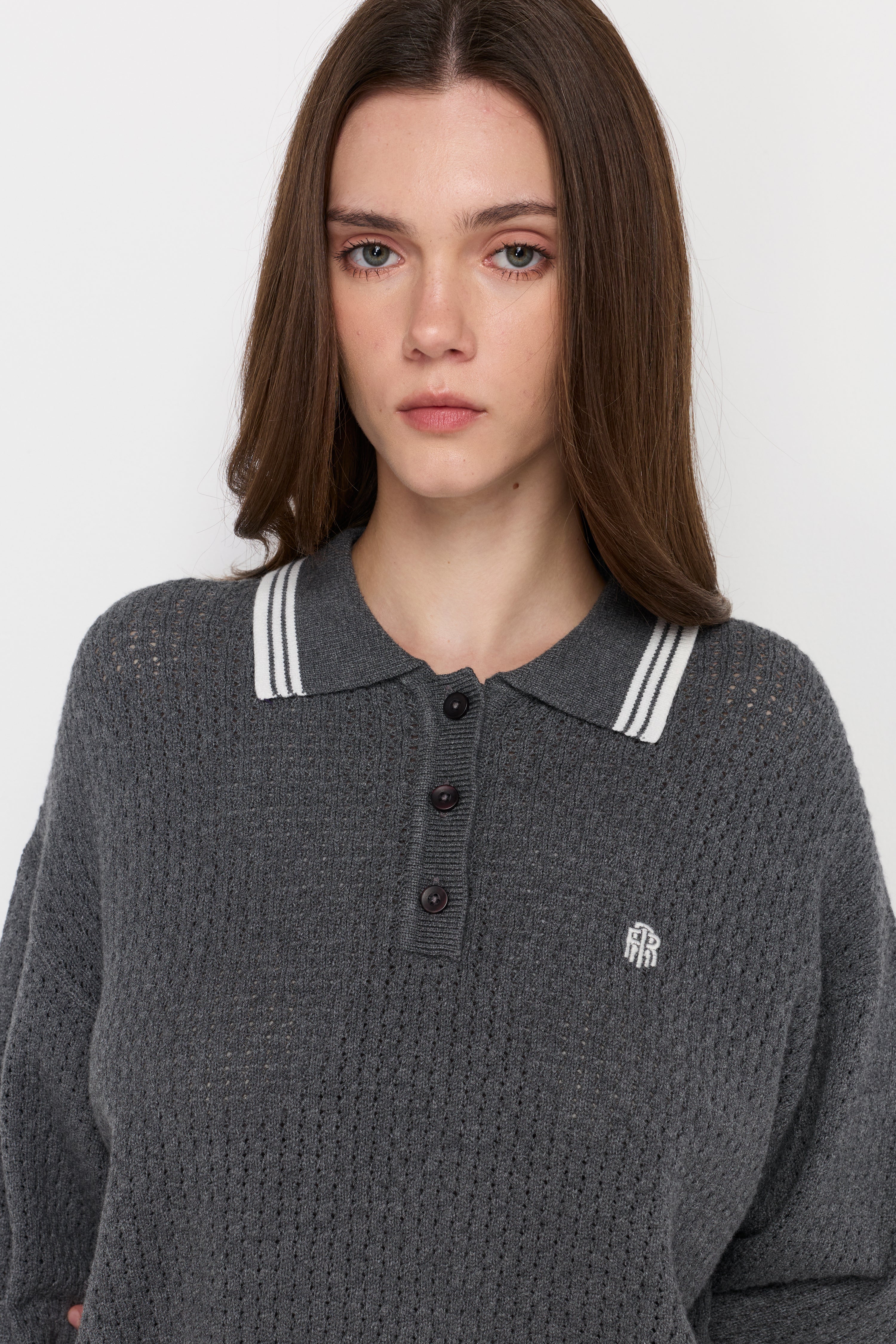 TEXTURED KNIT POLO SWEATER