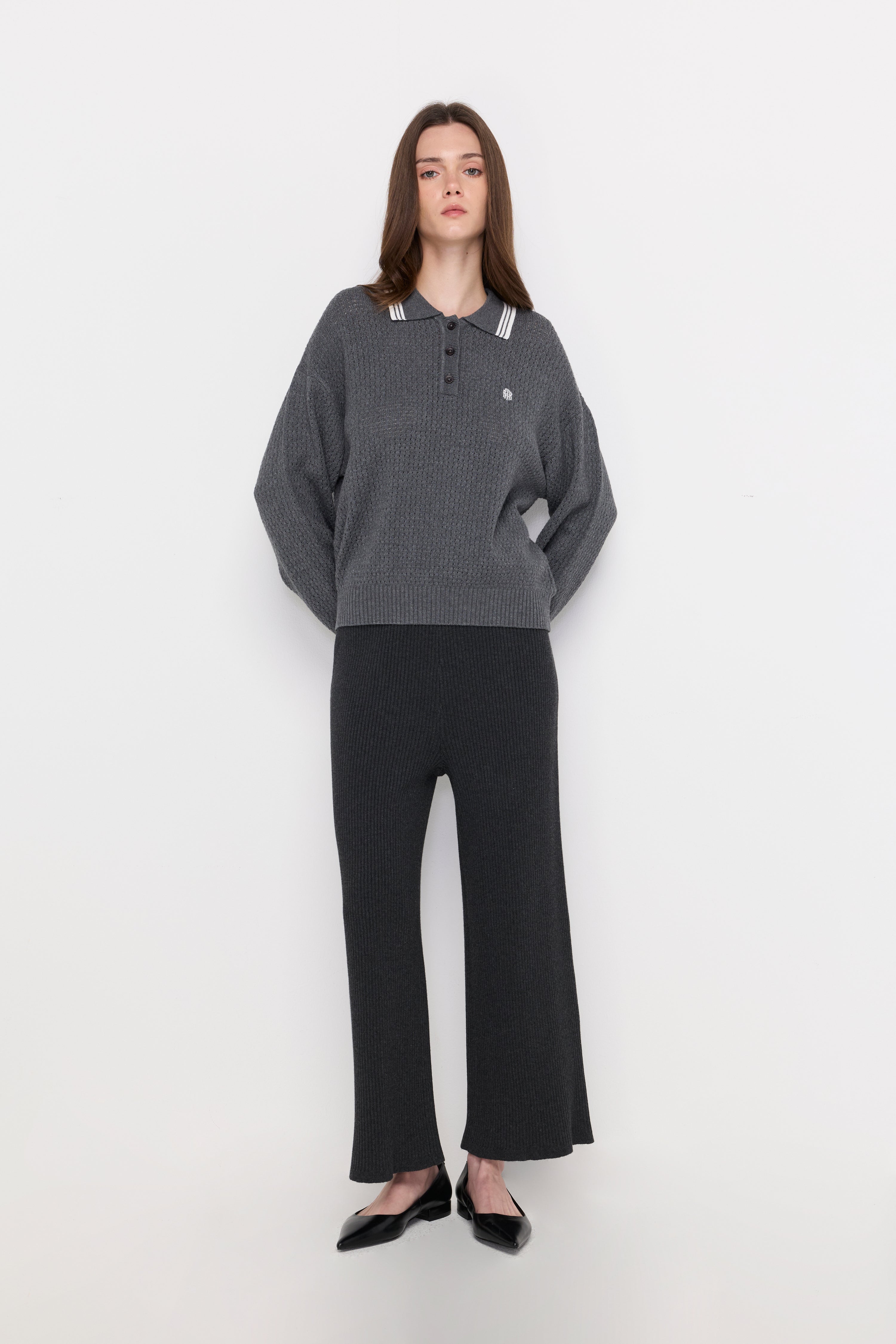 TEXTURED KNIT POLO SWEATER