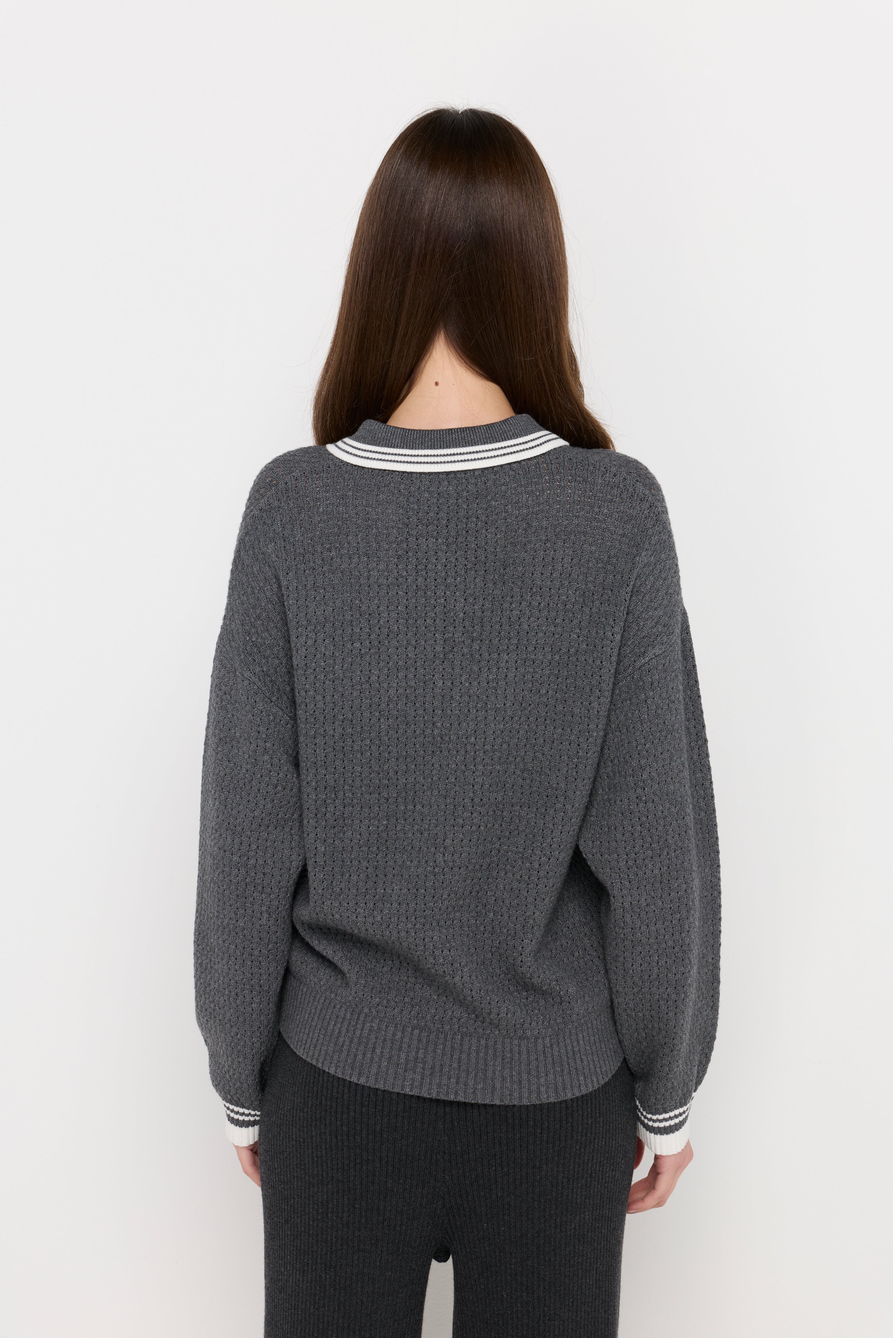 TEXTURED KNIT POLO SWEATER