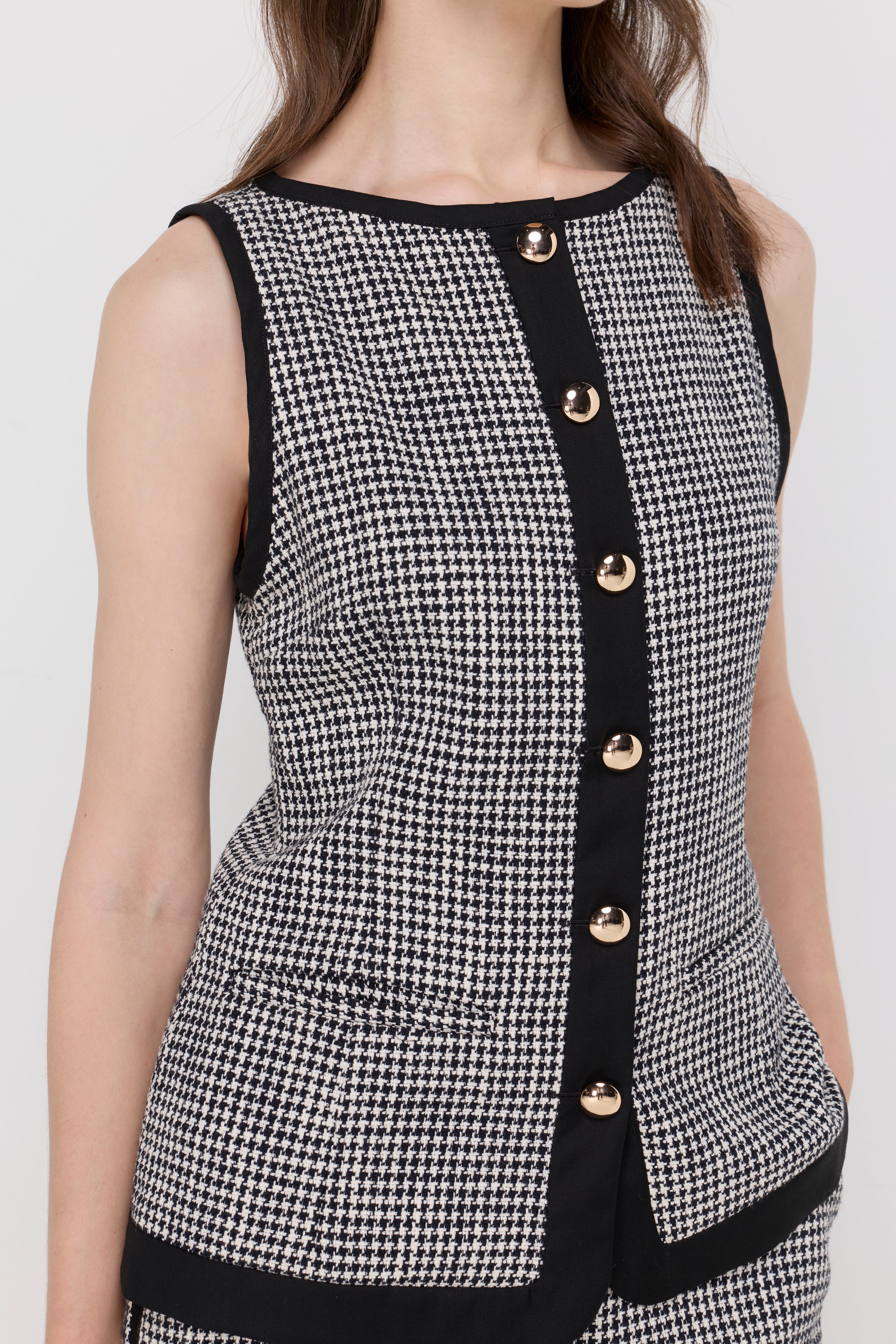 HOUNDSTOOTH CONTRAST-TRIM VEST TOP