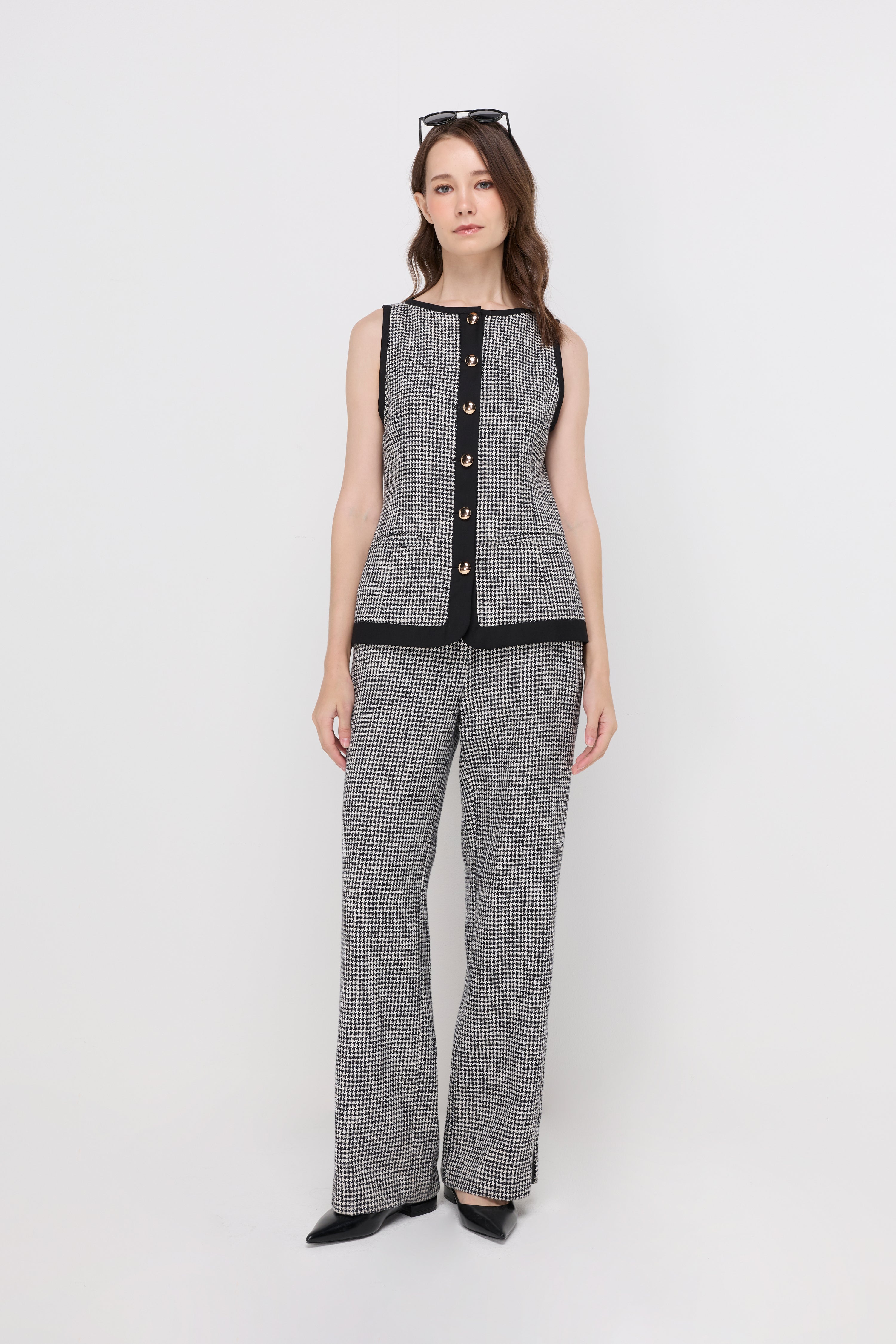 HOUNDSTOOTH CONTRAST-TRIM VEST TOP