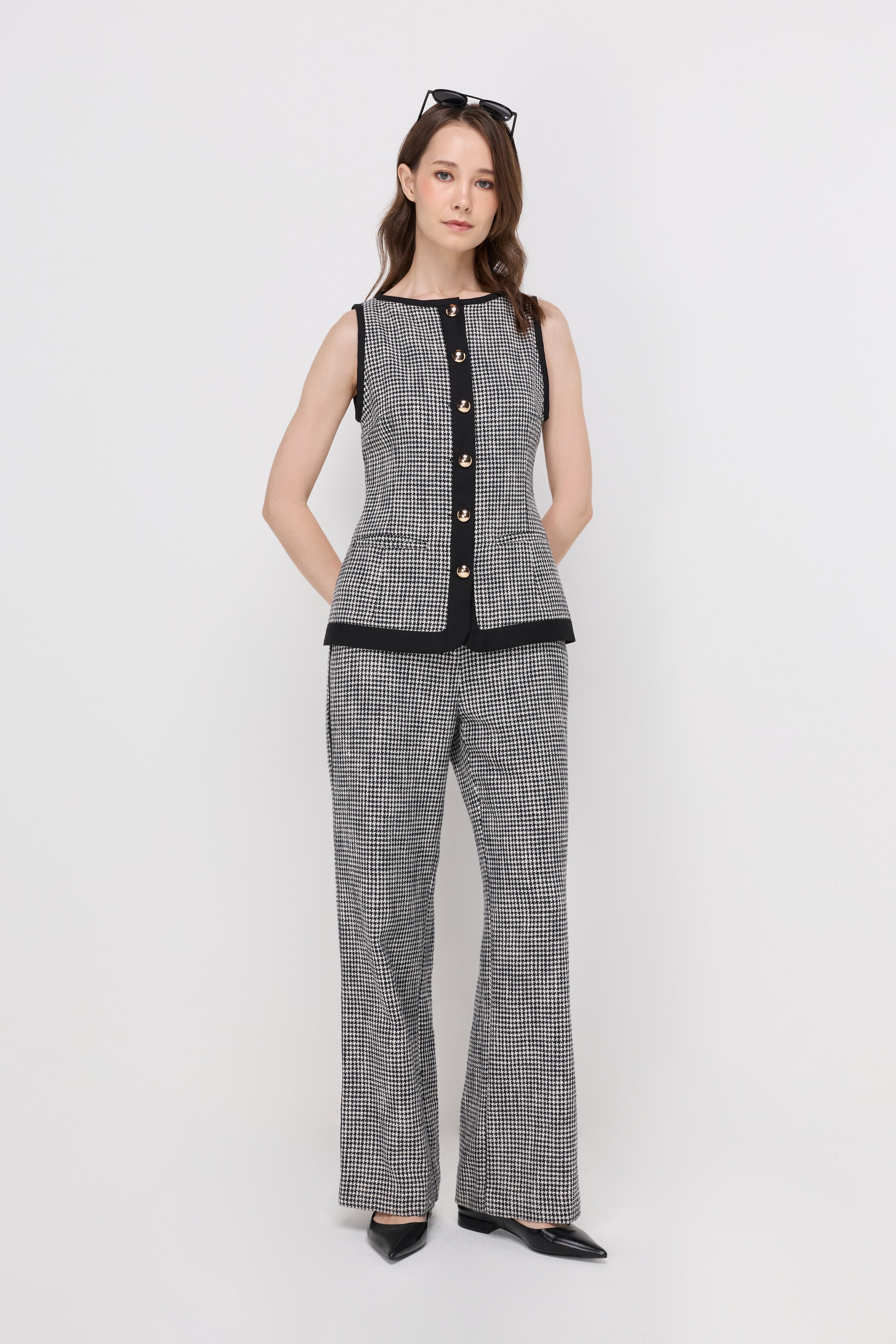 HOUNDSTOOTH WIDE-LEG TAILORED TROUSERS