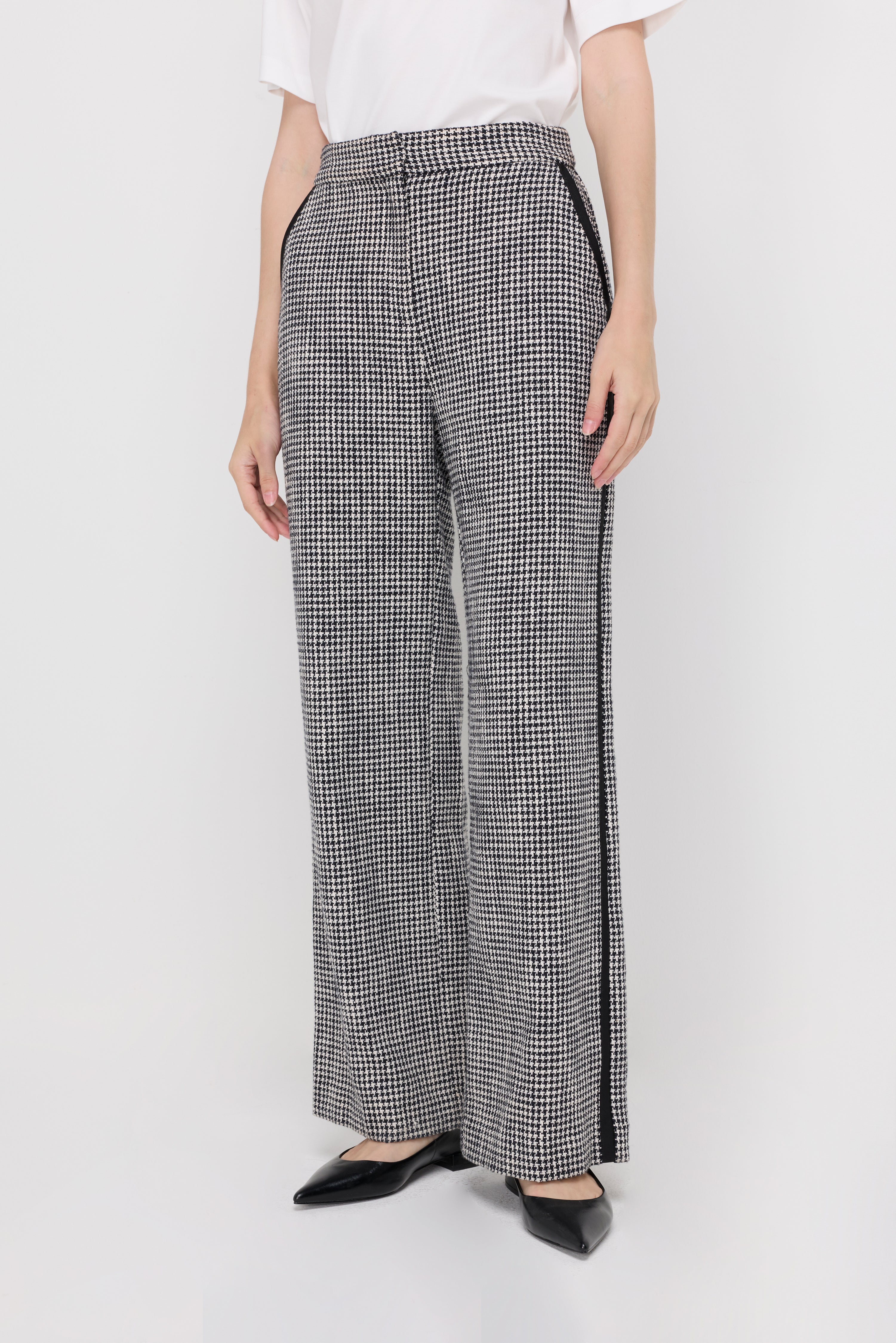 HOUNDSTOOTH WIDE-LEG TAILORED TROUSERS
