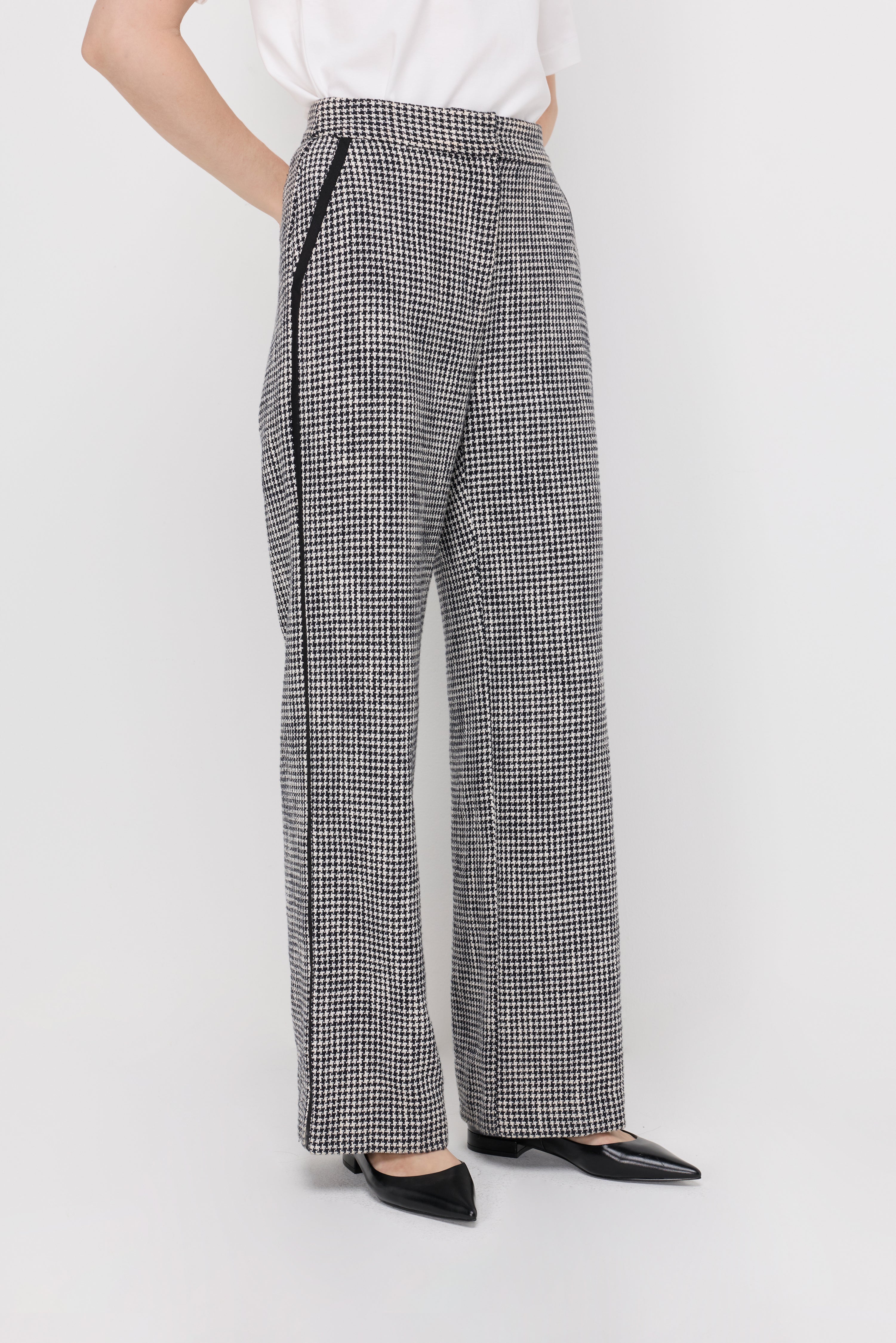 HOUNDSTOOTH WIDE-LEG TAILORED TROUSERS