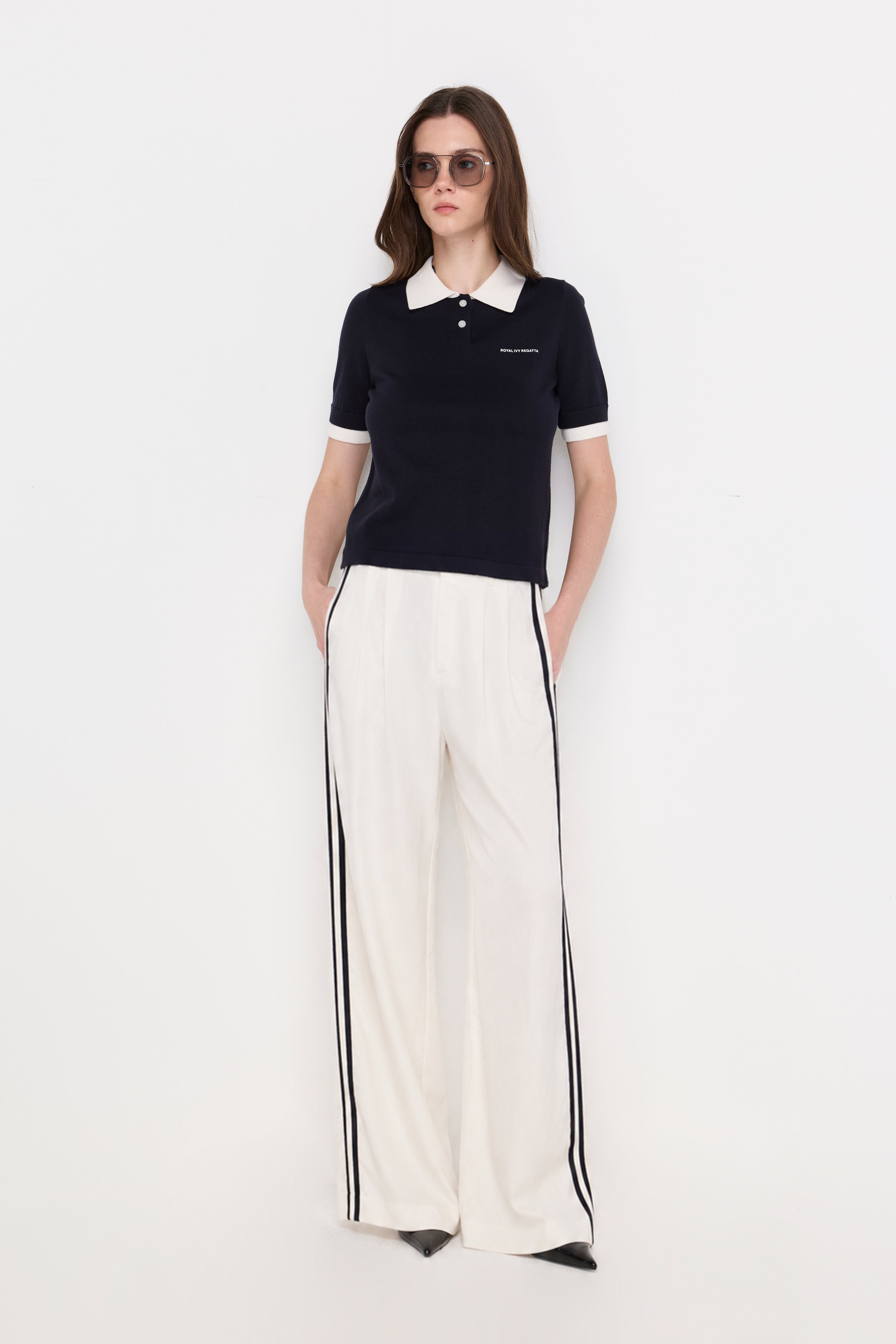 CONTRAST SIDE STRIPE WIDE-LEG TROUSERS