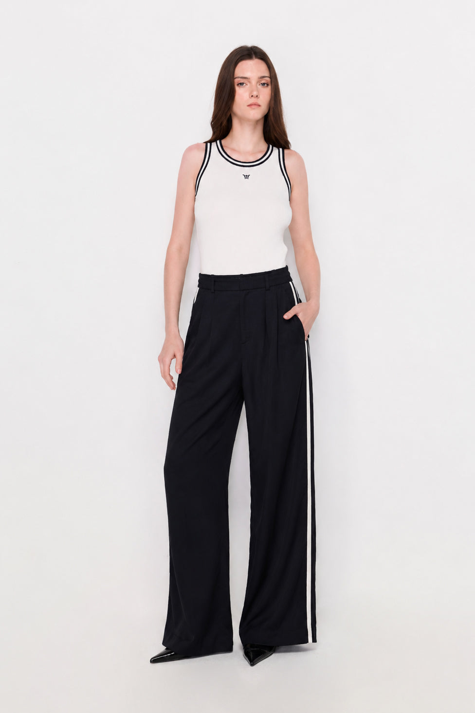 CONTRAST SIDE STRIPE WIDE-LEG TROUSERS