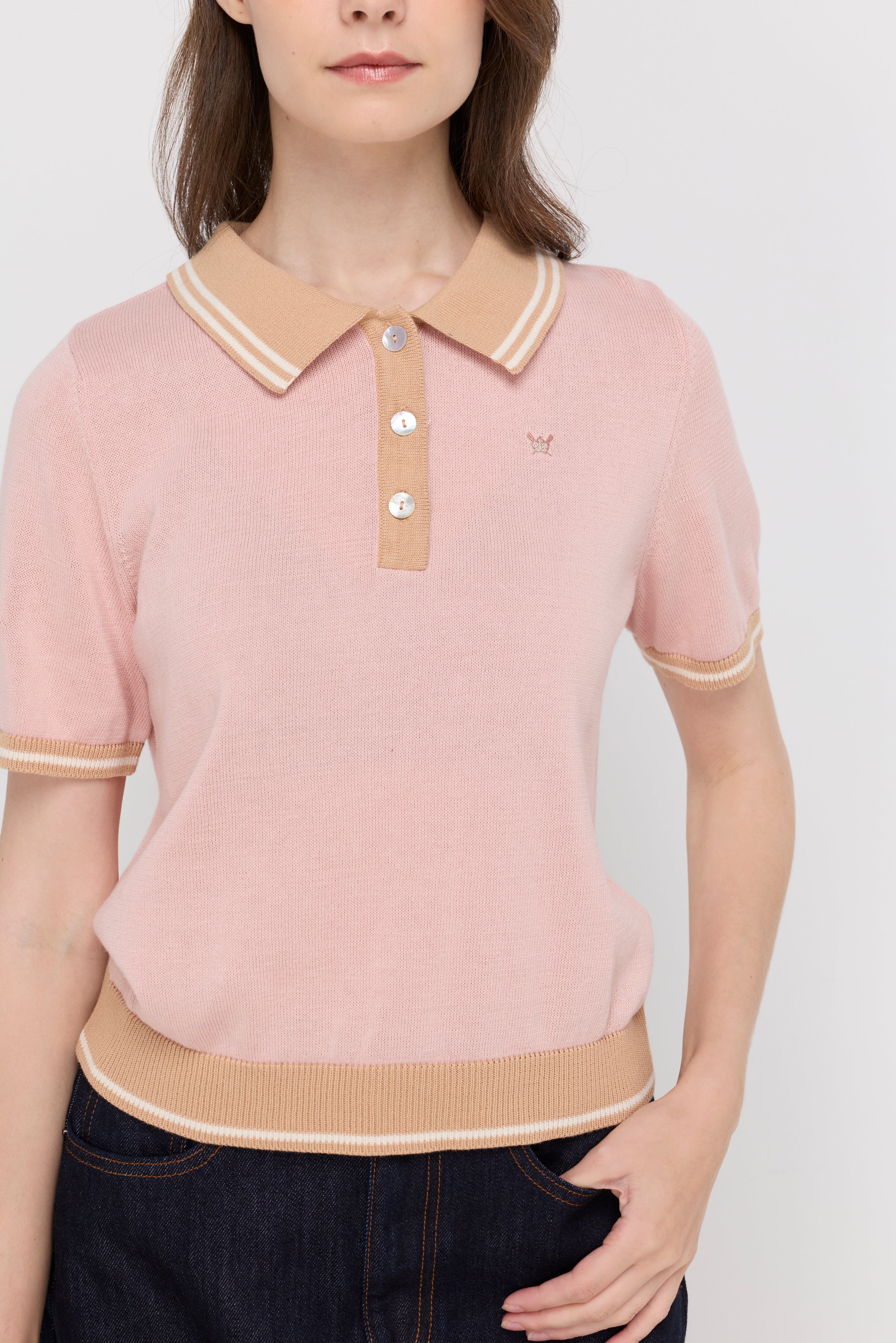 CONTRAST TRIM KNIT POLO TOP