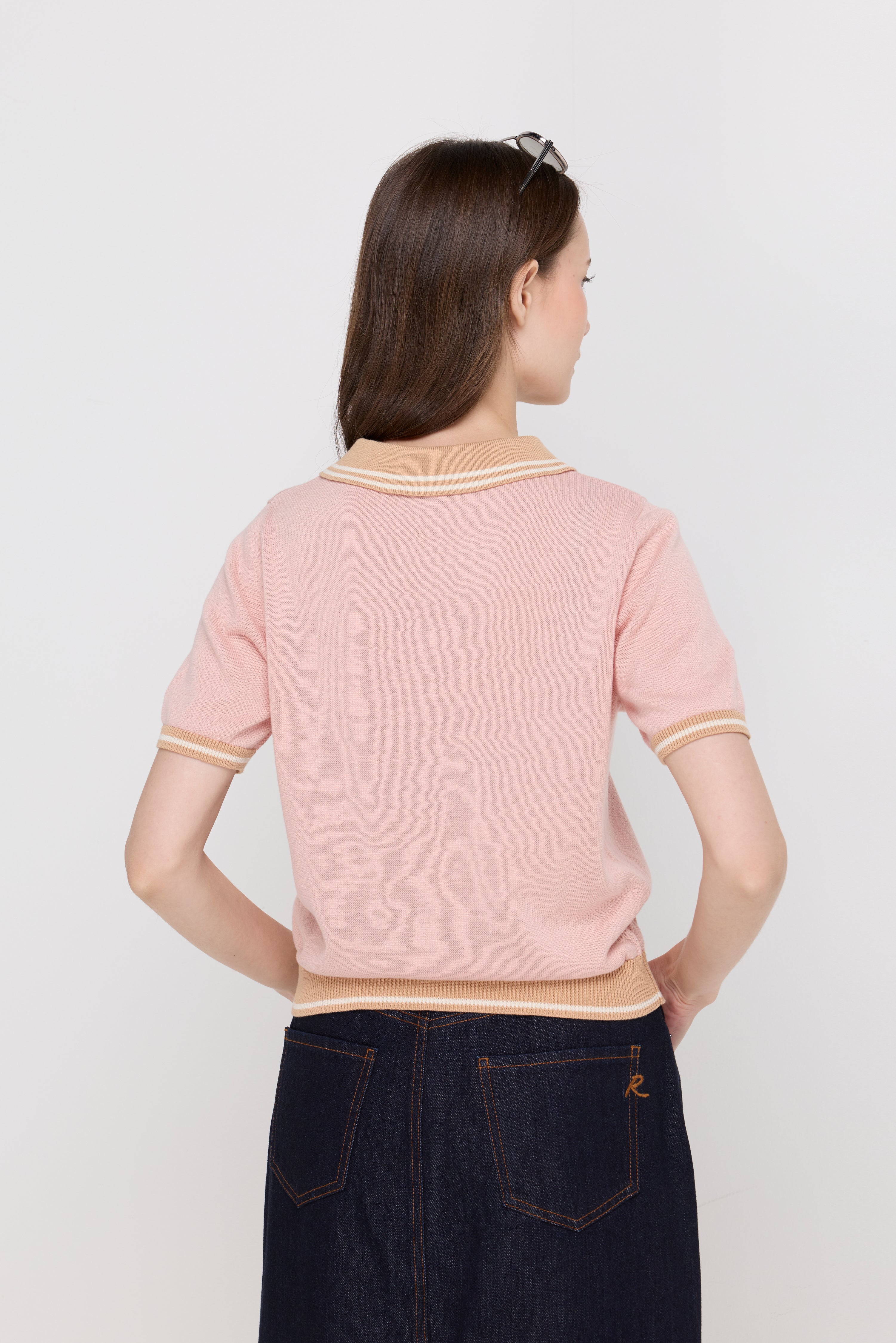 CONTRAST TRIM KNIT POLO TOP