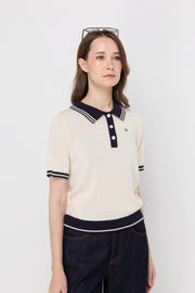 CONTRAST TRIM KNIT POLO TOP