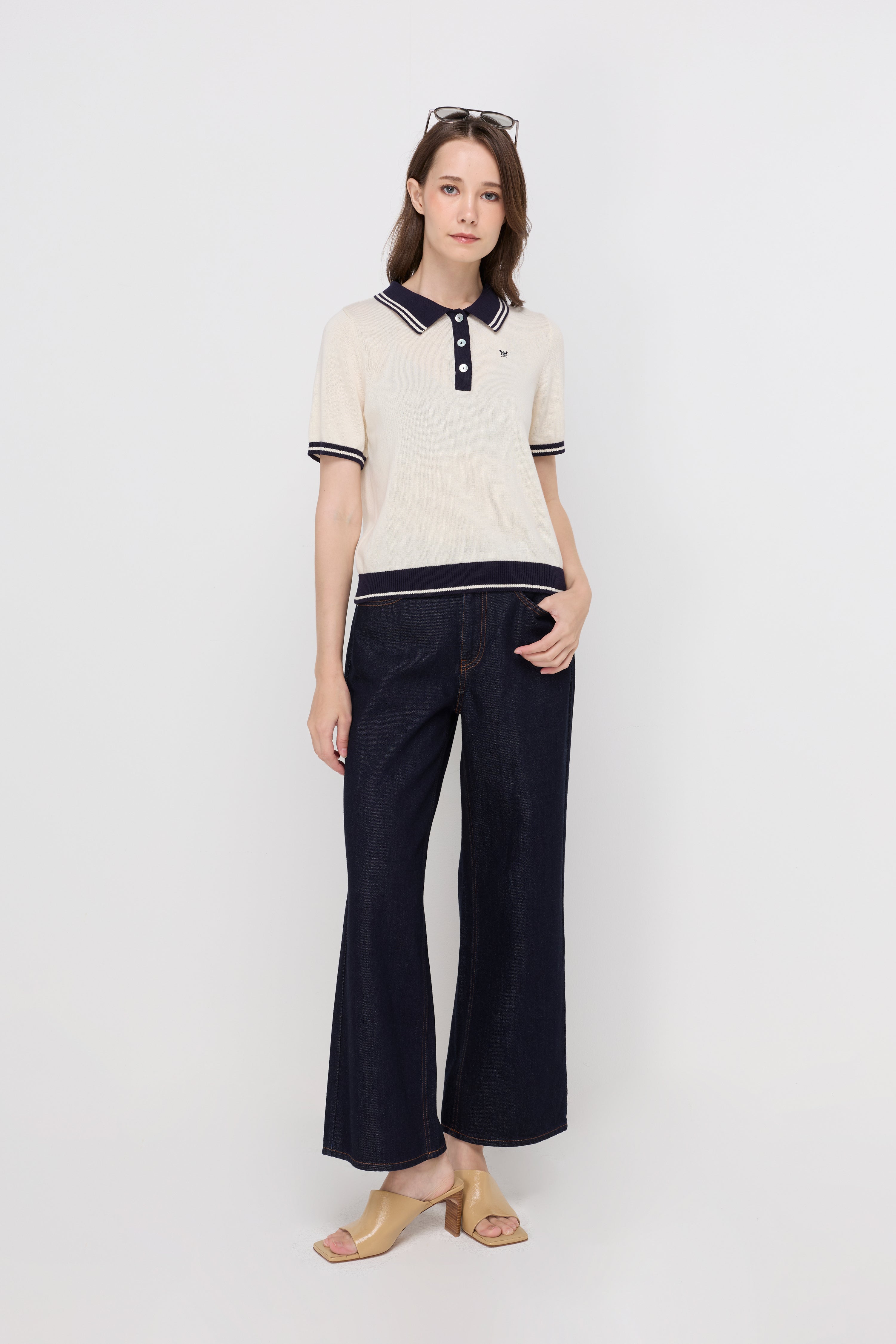 CONTRAST TRIM KNIT POLO TOP