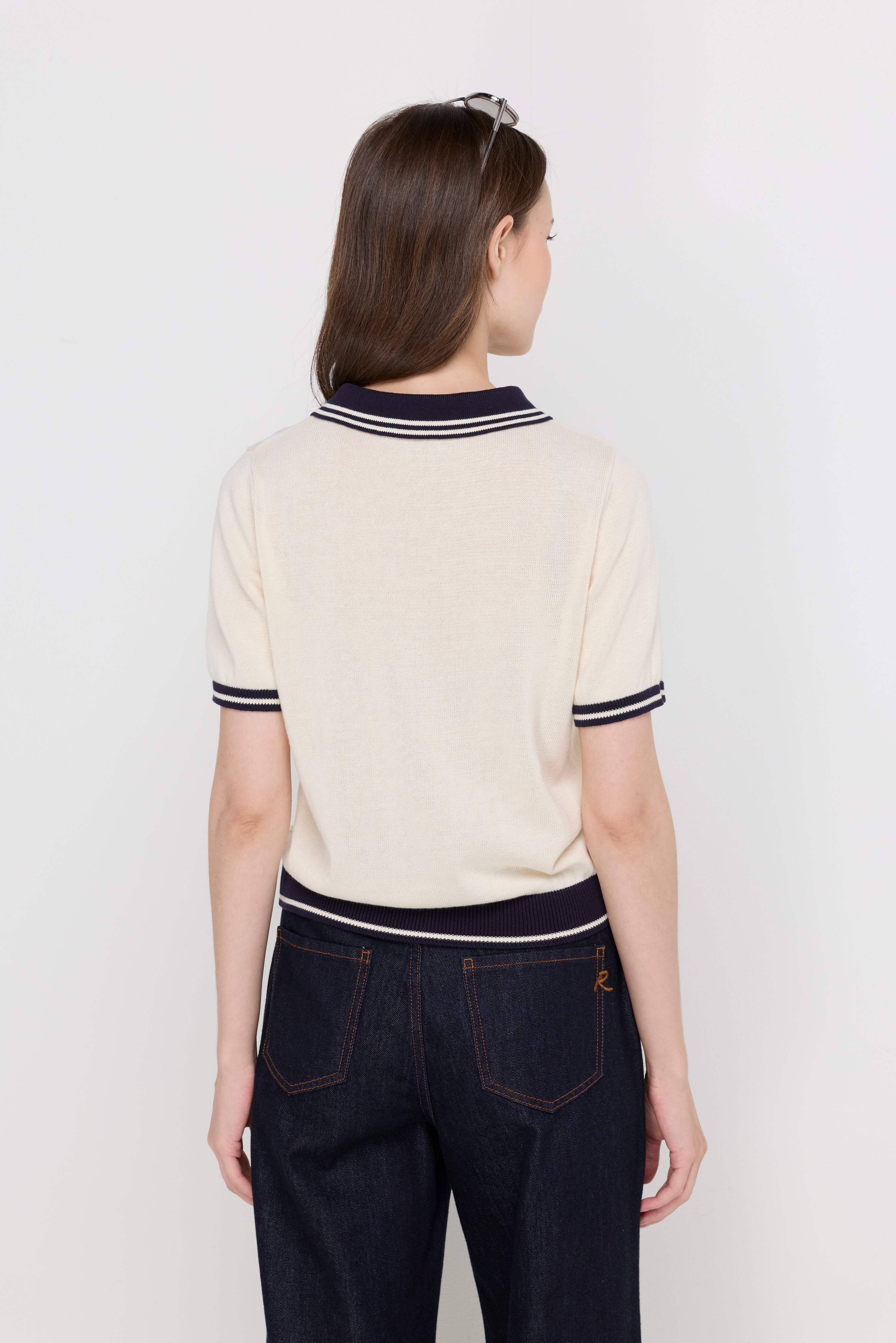 CONTRAST TRIM KNIT POLO TOP