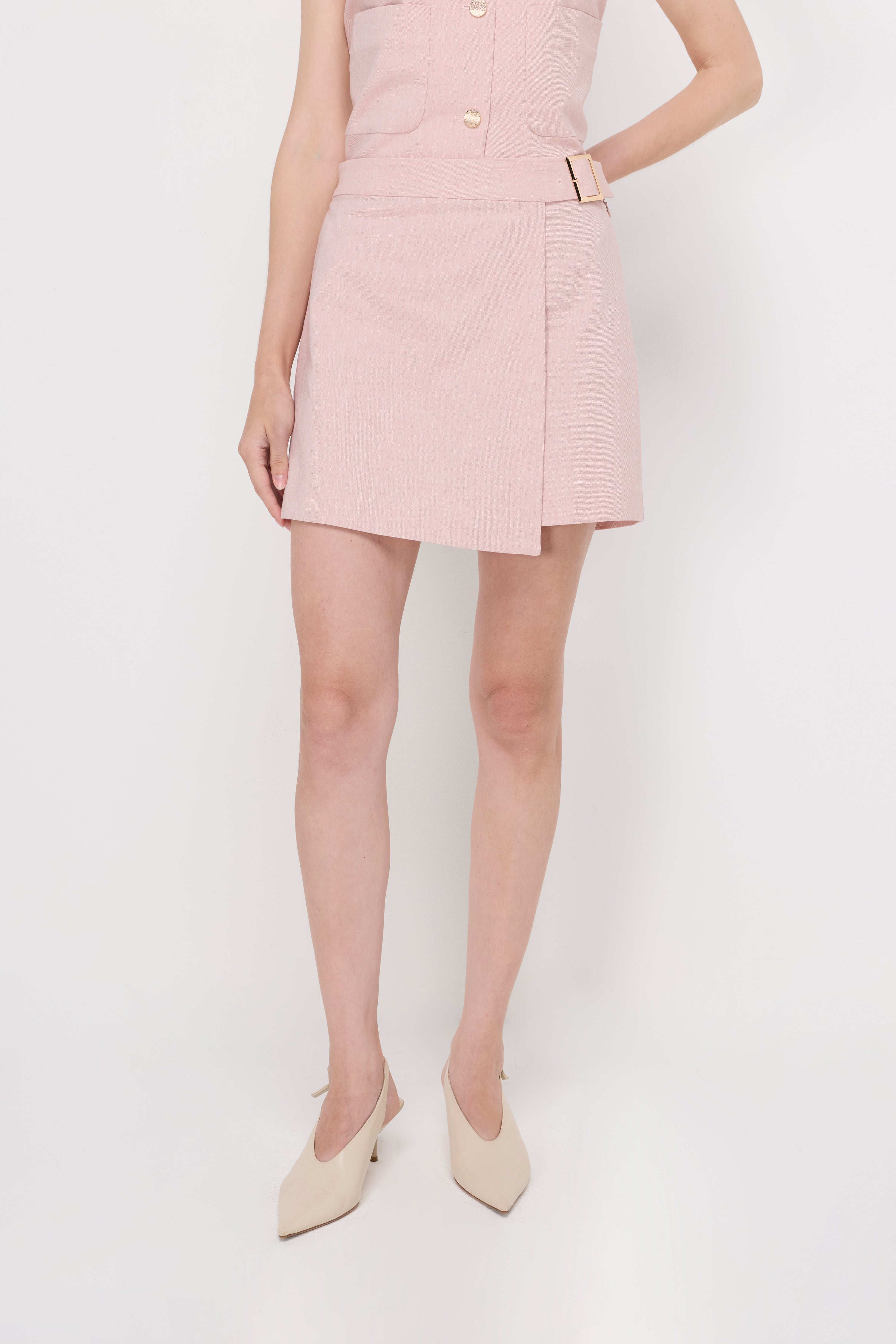 DUSTY PINK WRAP-FRONT WOVEN SKIRT