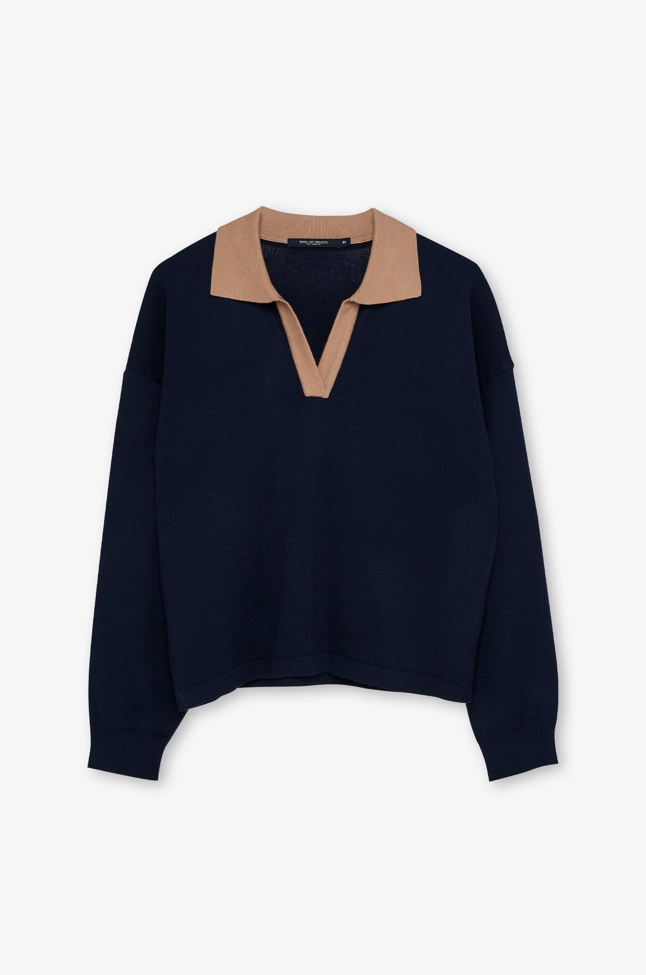 CONTRAST TRIM LONG SLEEVE POLO SWEATER