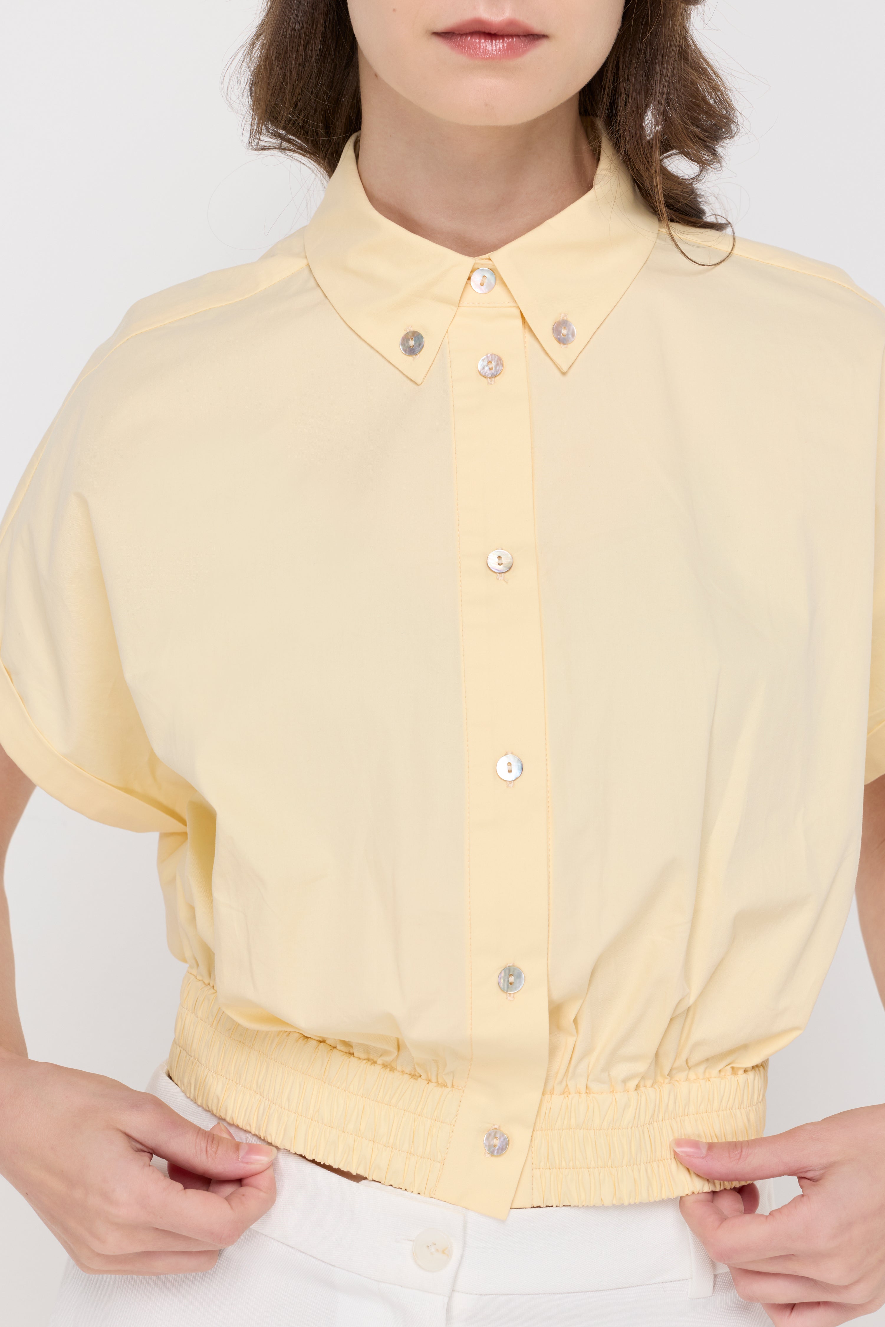 ELASTIC HEM CROPPED POLO SHIRT