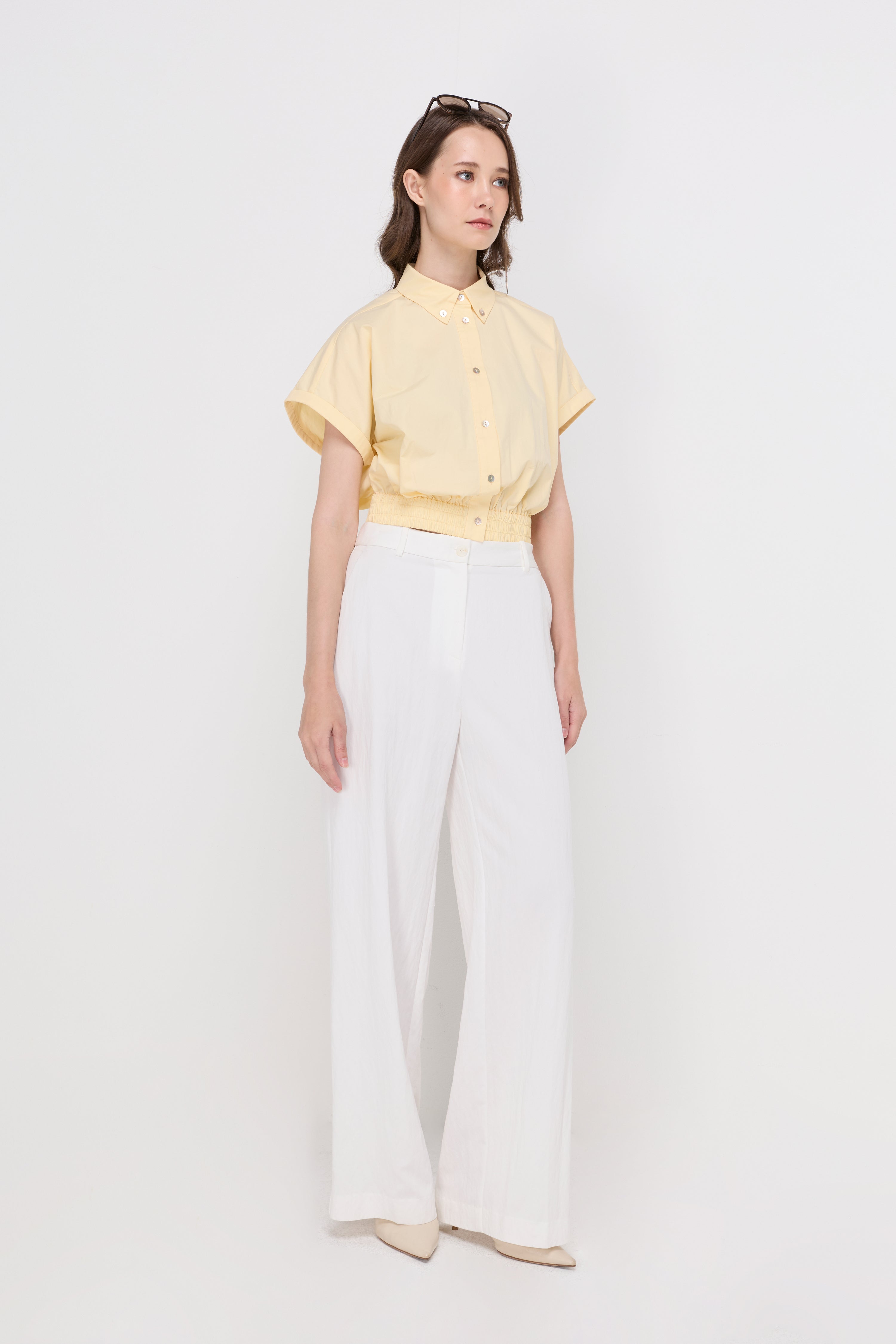 ELASTIC HEM CROPPED POLO SHIRT