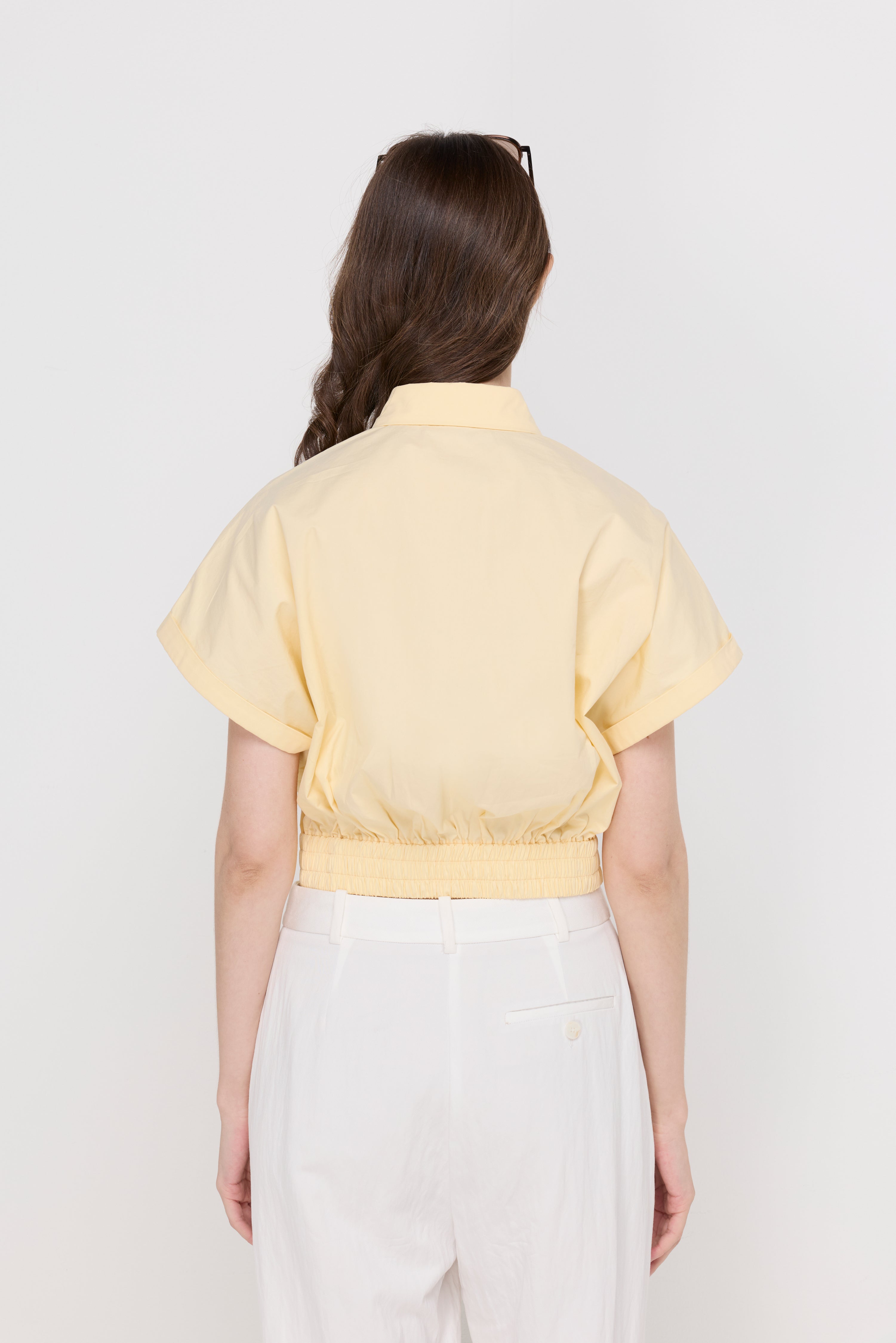 ELASTIC HEM CROPPED POLO SHIRT