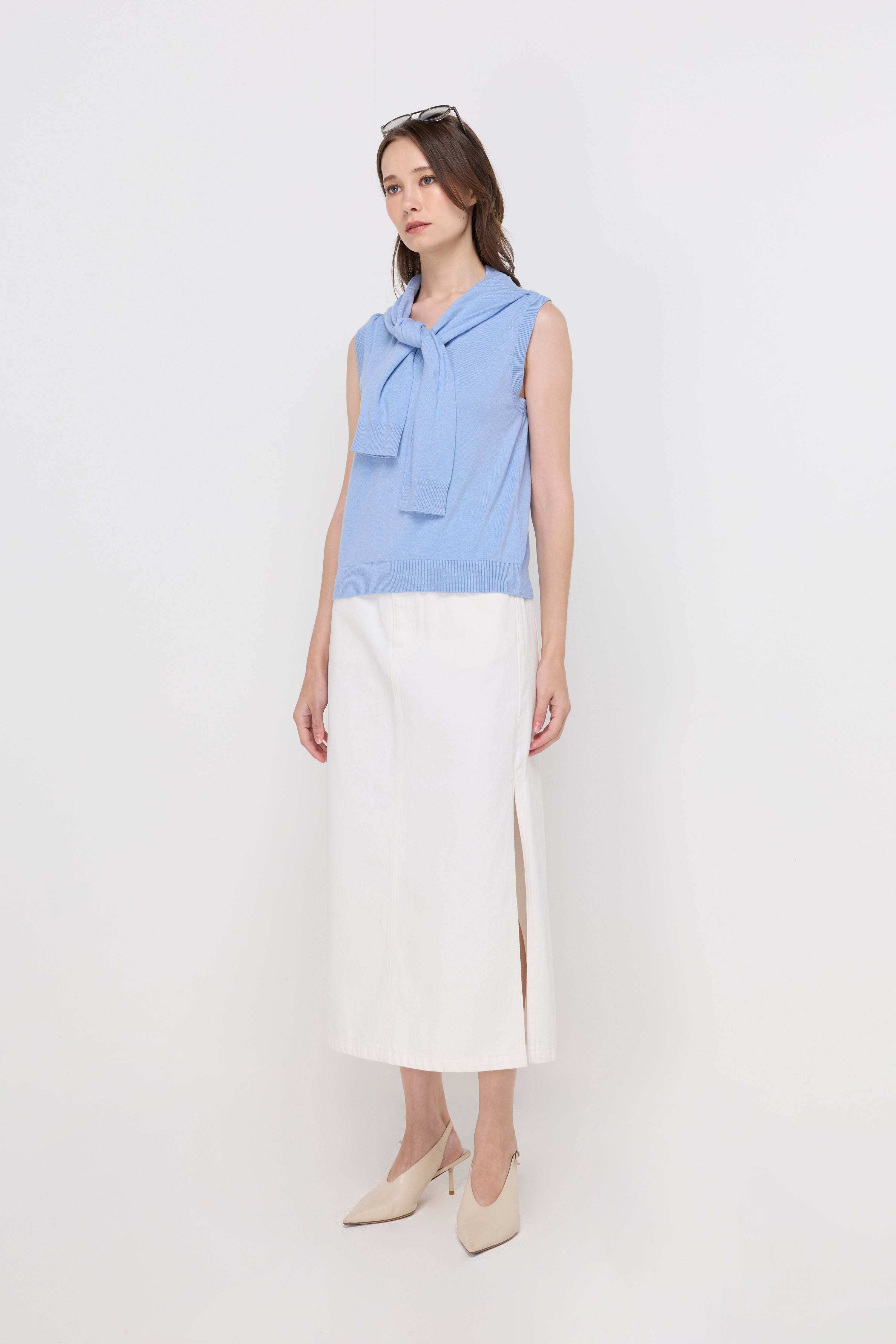 SHOULDER-WRAP KNIT TOP
