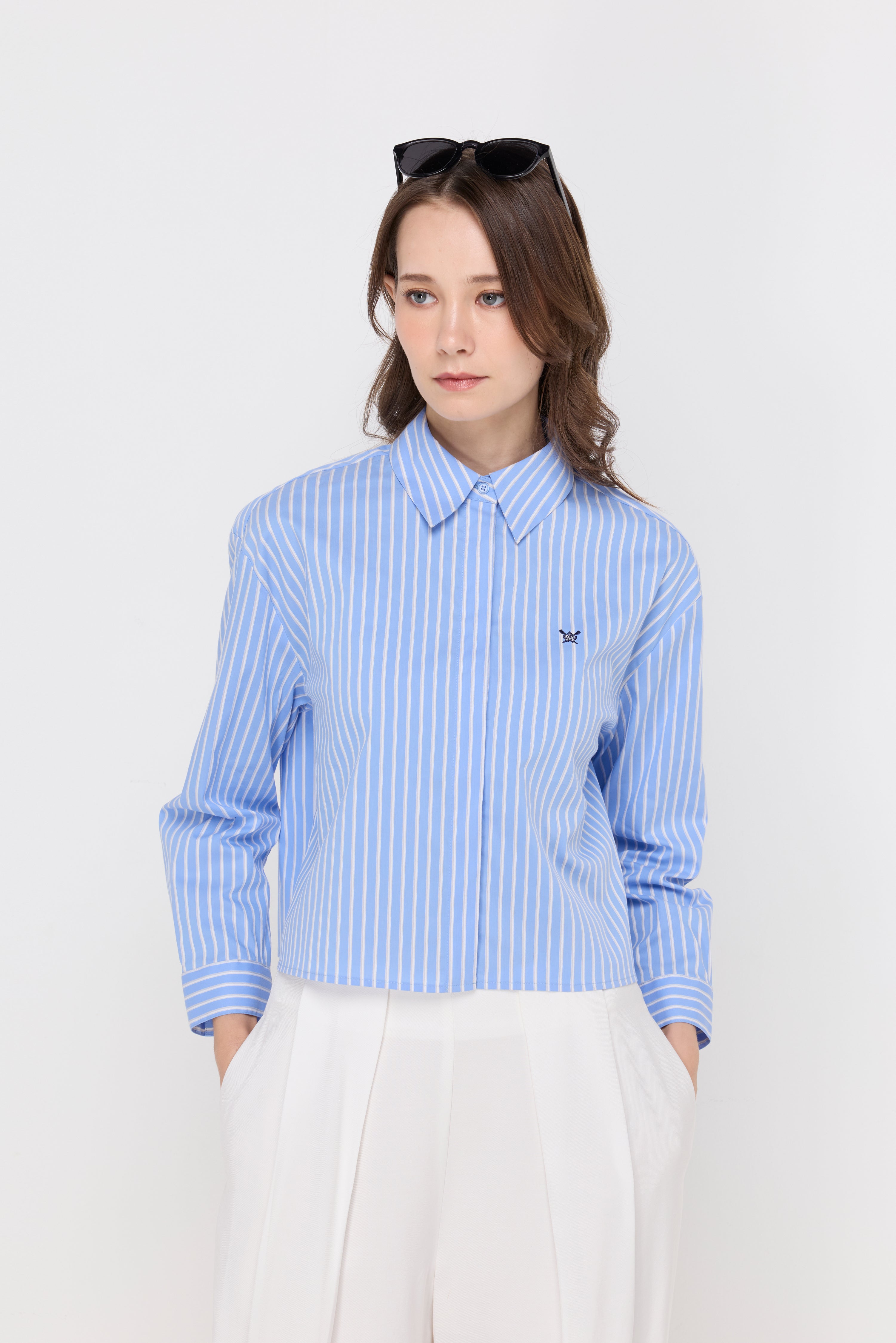 CLASSIC STRIPE CROPPED BLOUSE