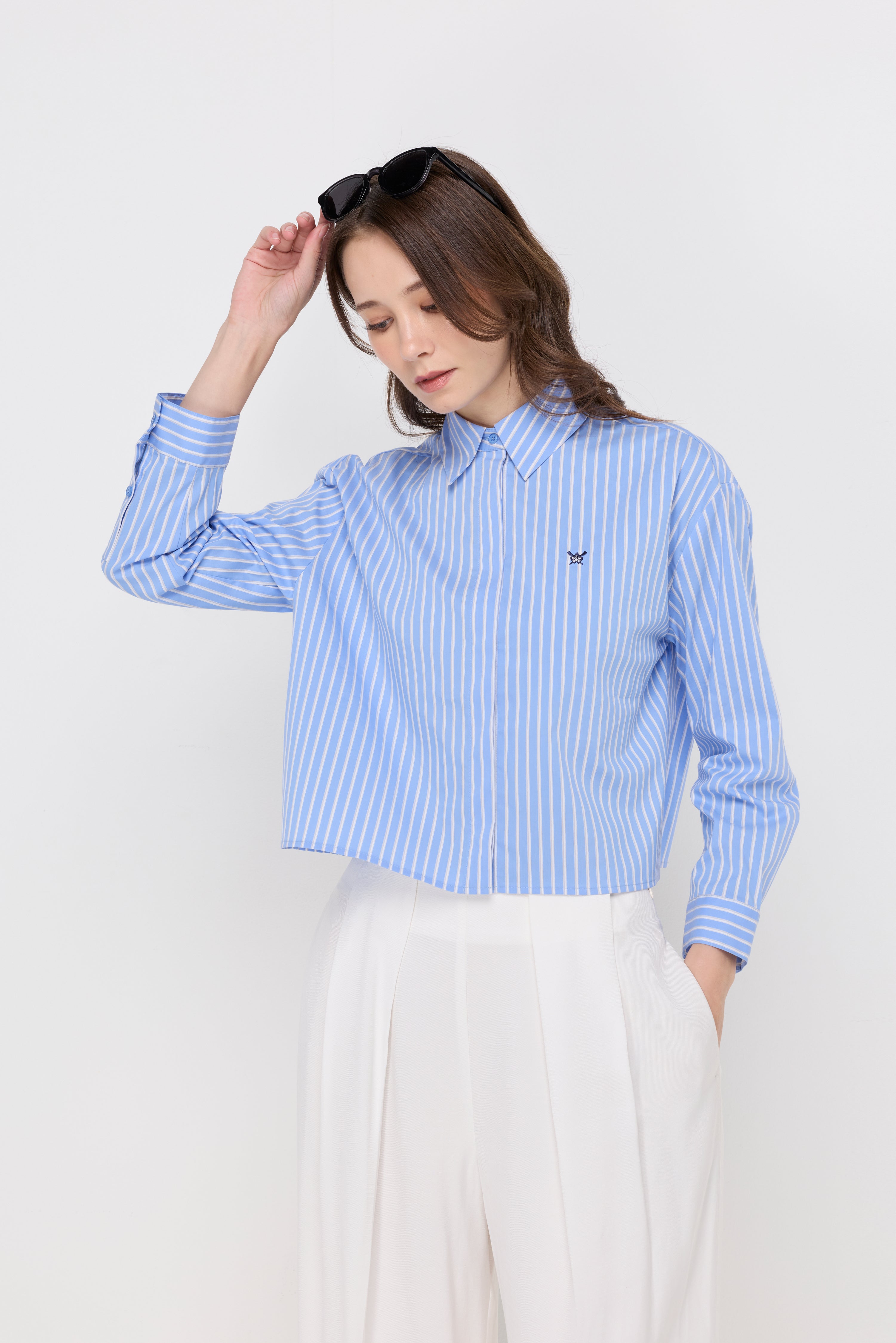 CLASSIC STRIPE CROPPED BLOUSE