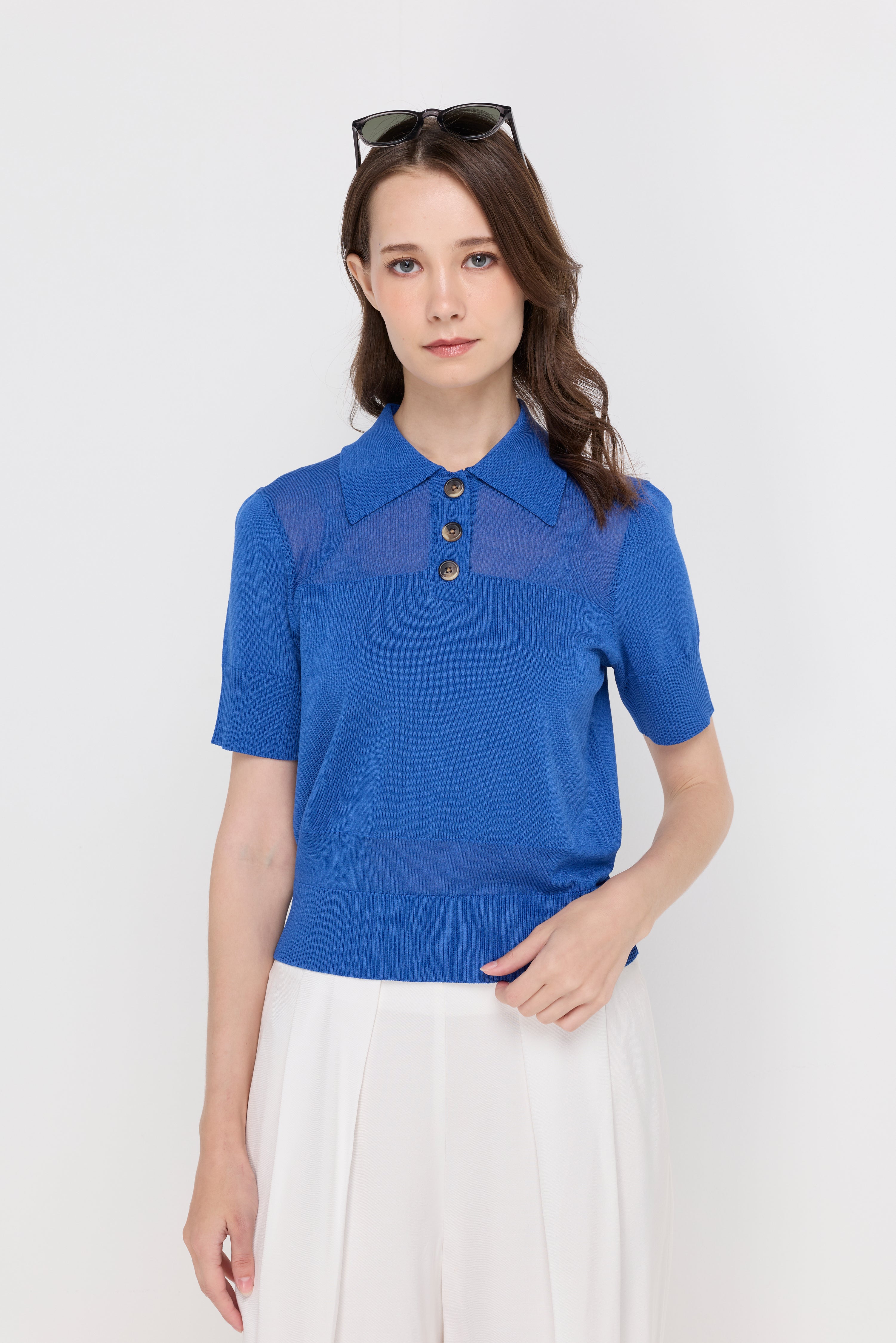 TEXTURED KNIT POLO TOP