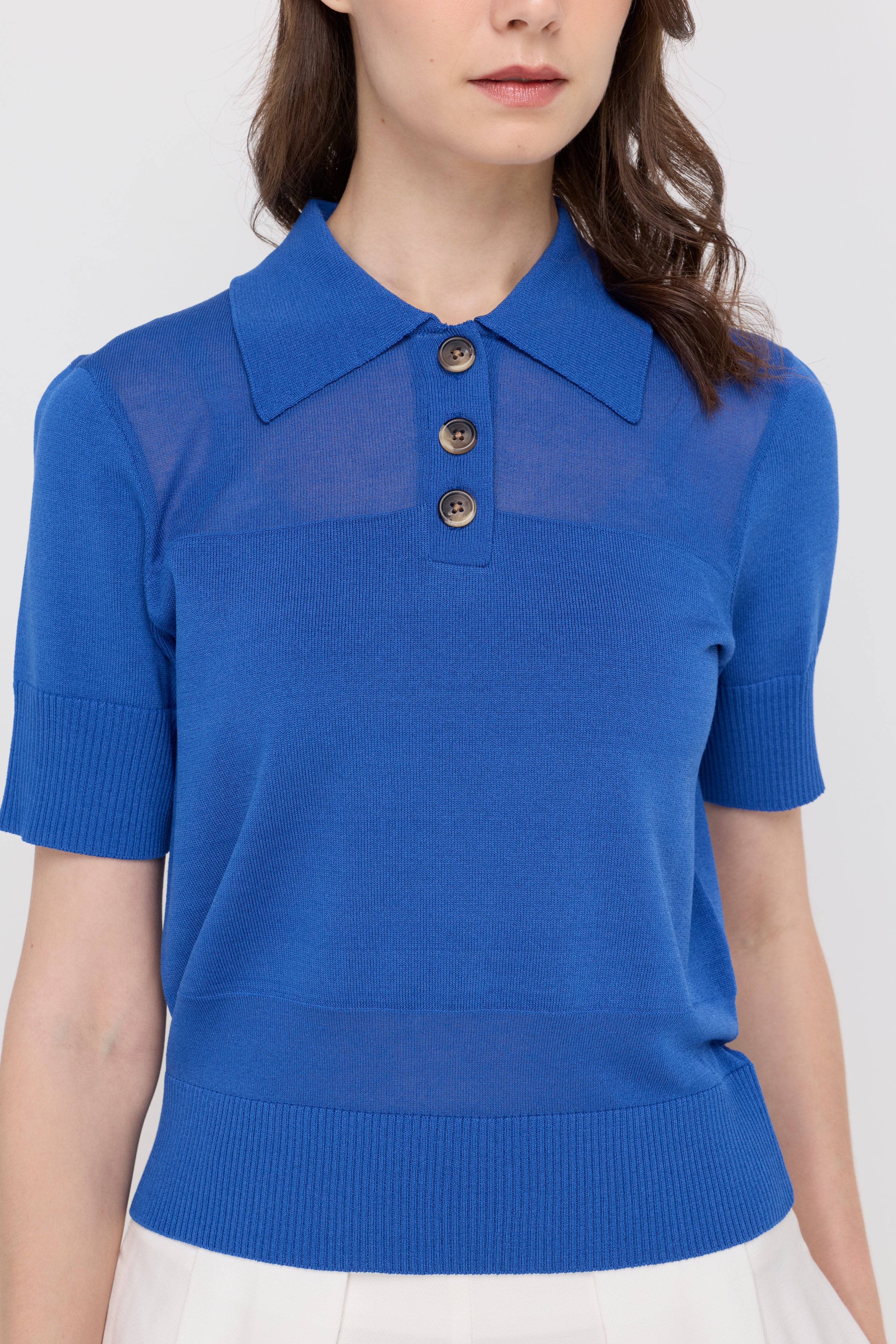 TEXTURED KNIT POLO TOP