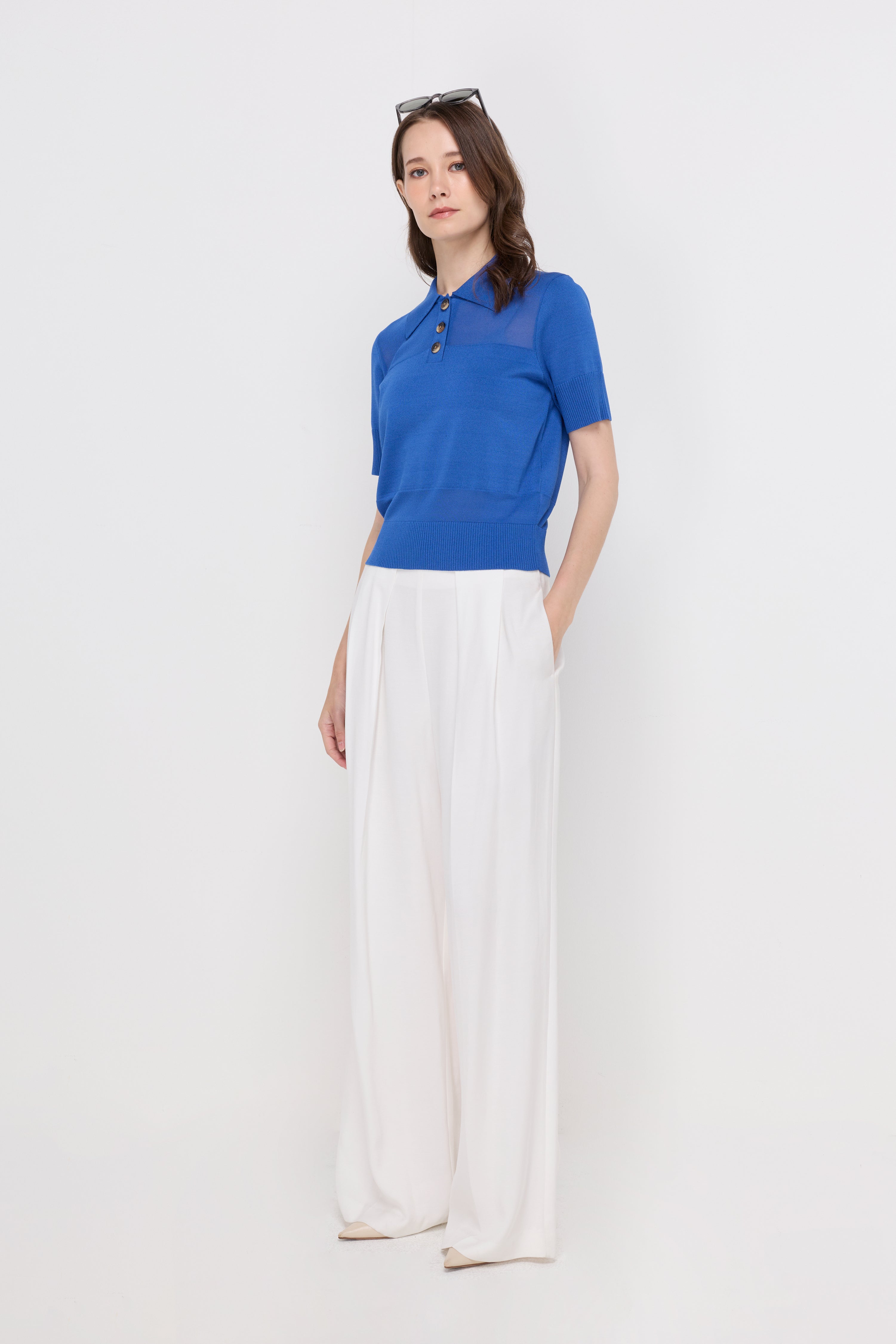 TEXTURED KNIT POLO TOP