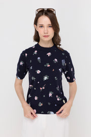 FLORAL PRINT RIBBED KNIT TOP