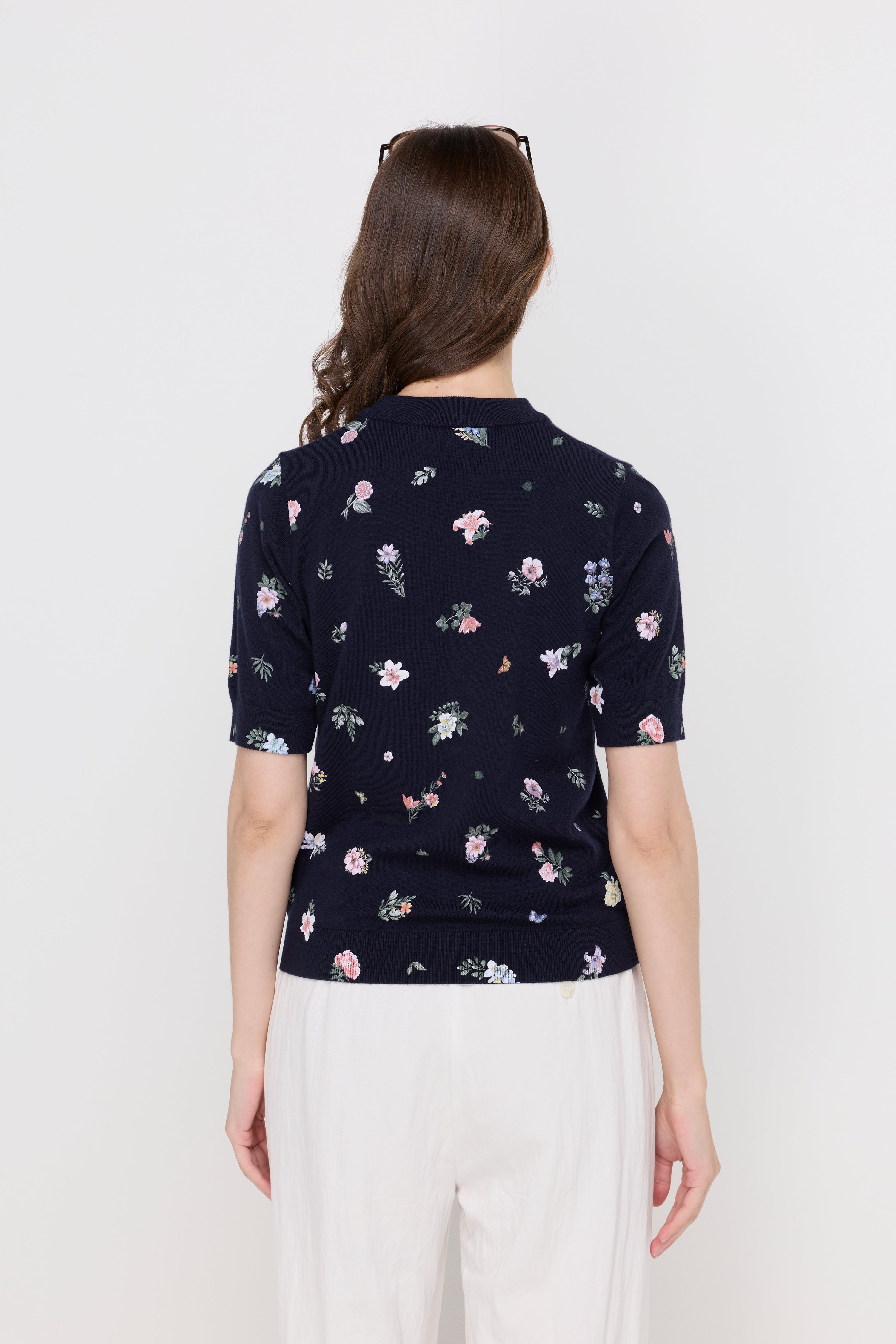 FLORAL PRINT RIBBED KNIT TOP
