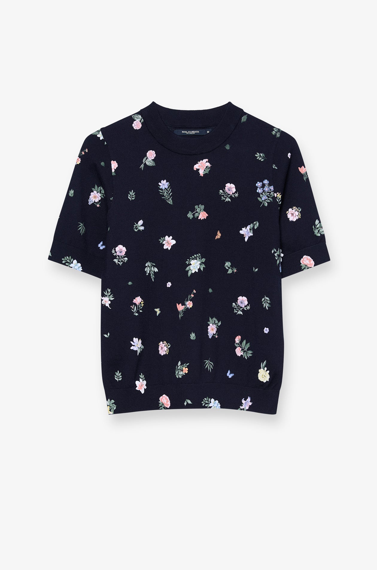 FLORAL PRINT RIBBED KNIT TOP