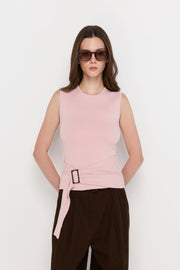 SLEEVELESS SIDE TIE FLAT KNIT TOP