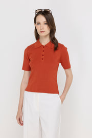 RIBBED KNIT POLO TOP
