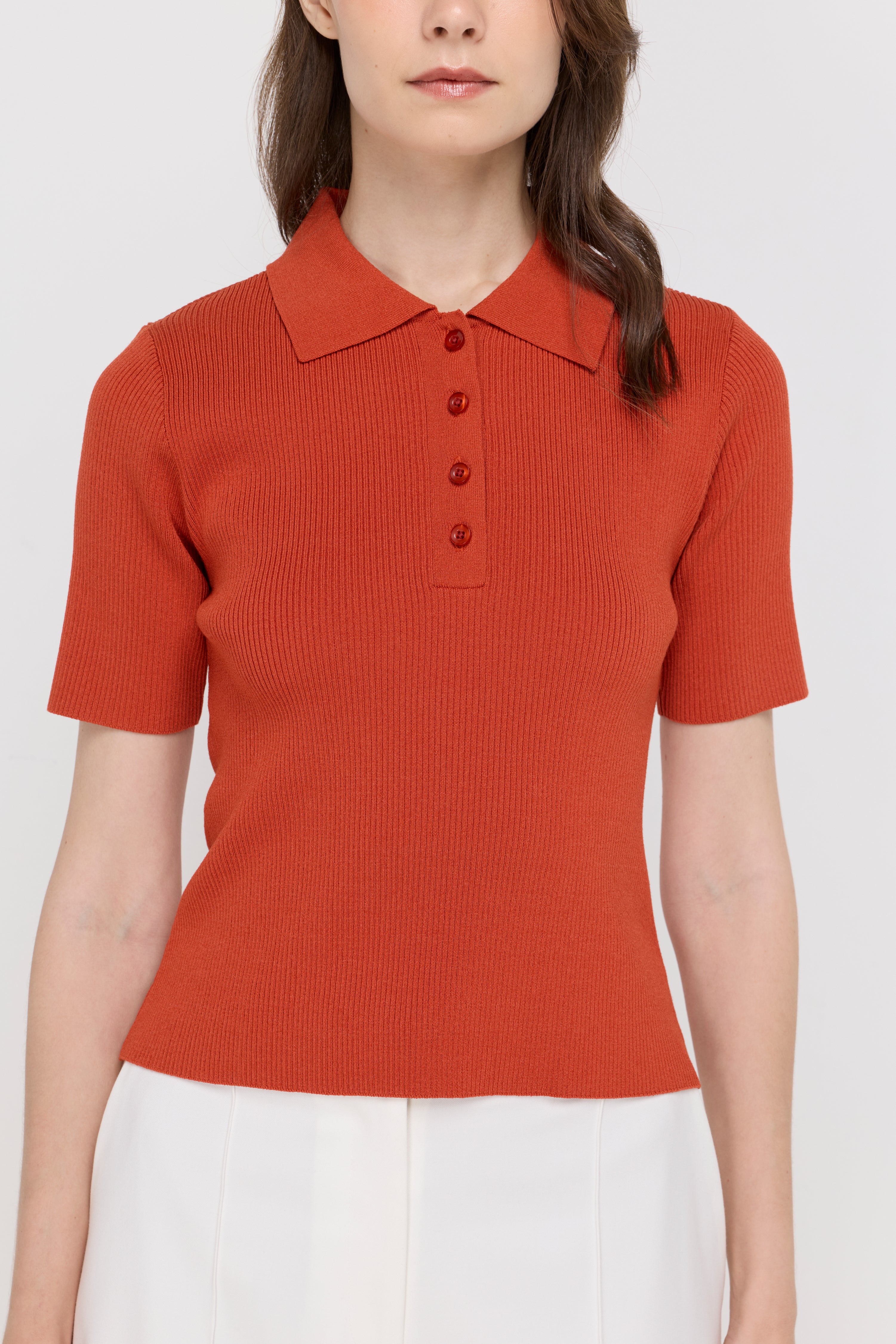 RIBBED KNIT POLO TOP