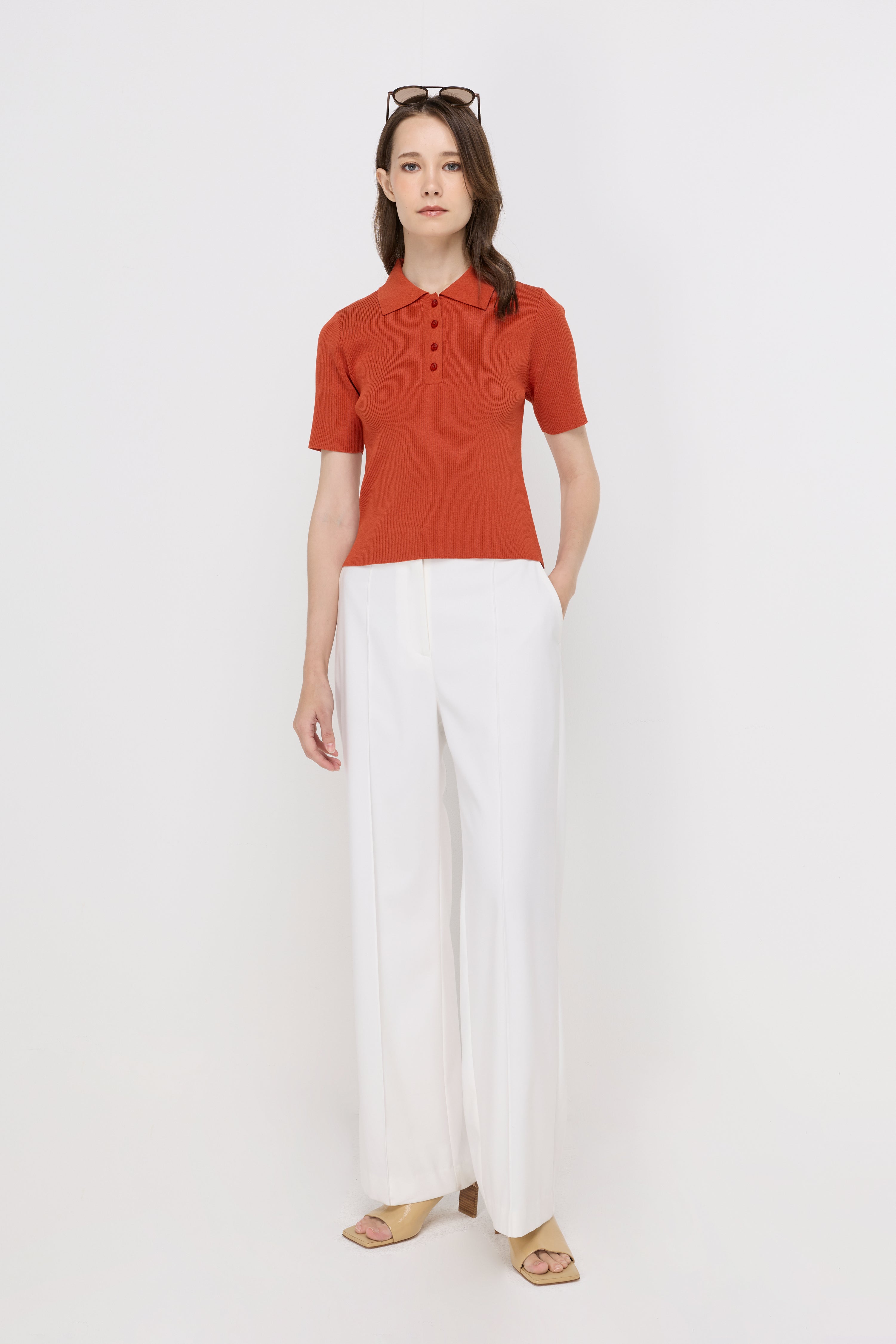 RIBBED KNIT POLO TOP