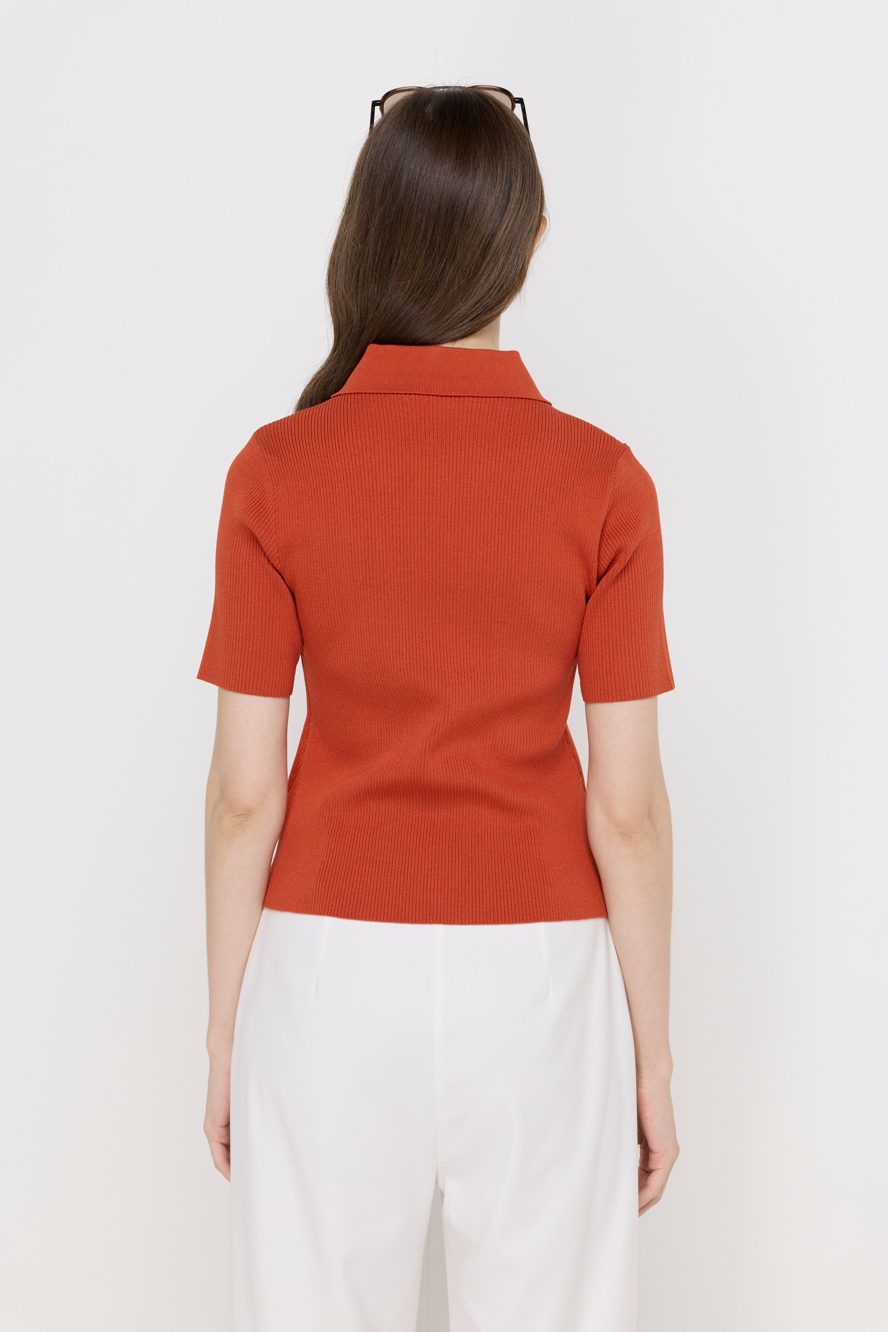 RIBBED KNIT POLO TOP