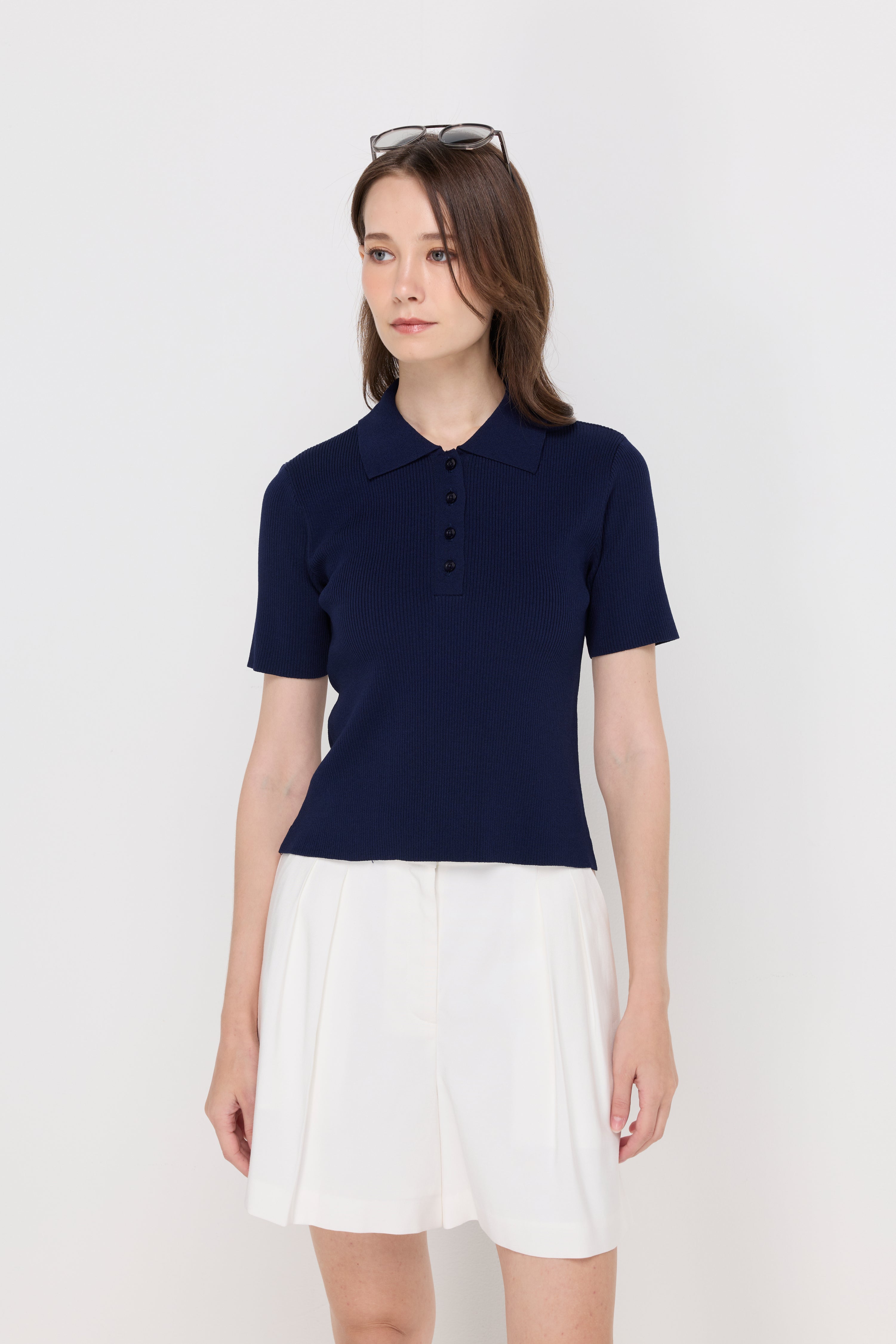RIBBED KNIT POLO TOP
