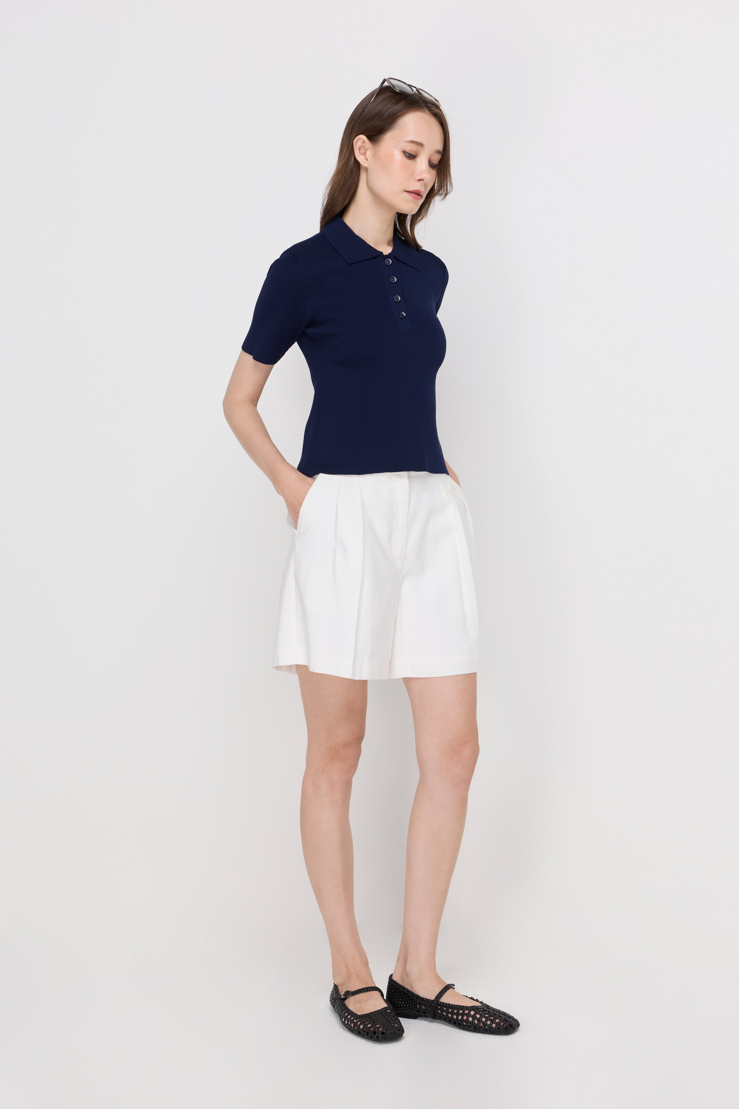 RIBBED KNIT POLO TOP