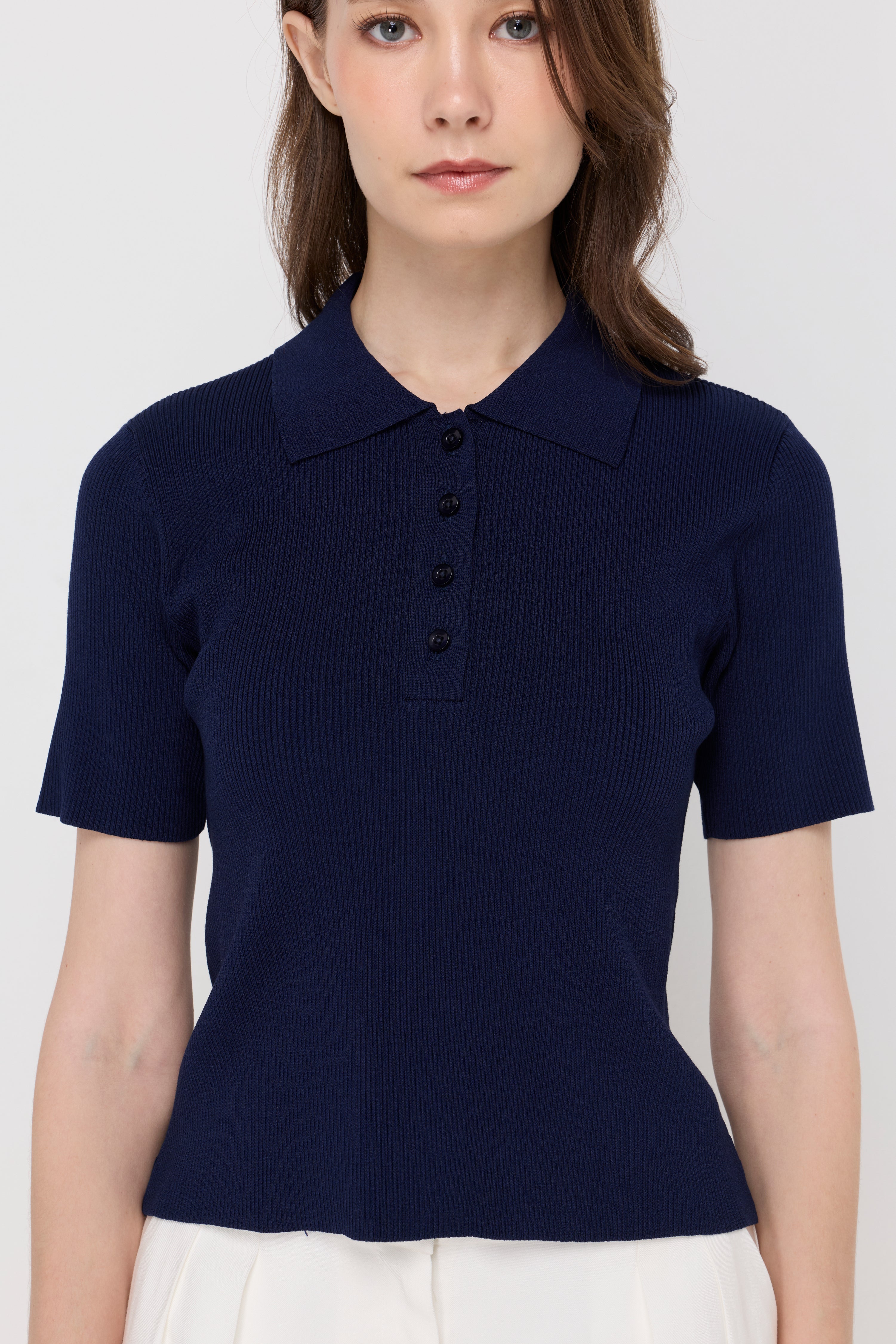 RIBBED KNIT POLO TOP