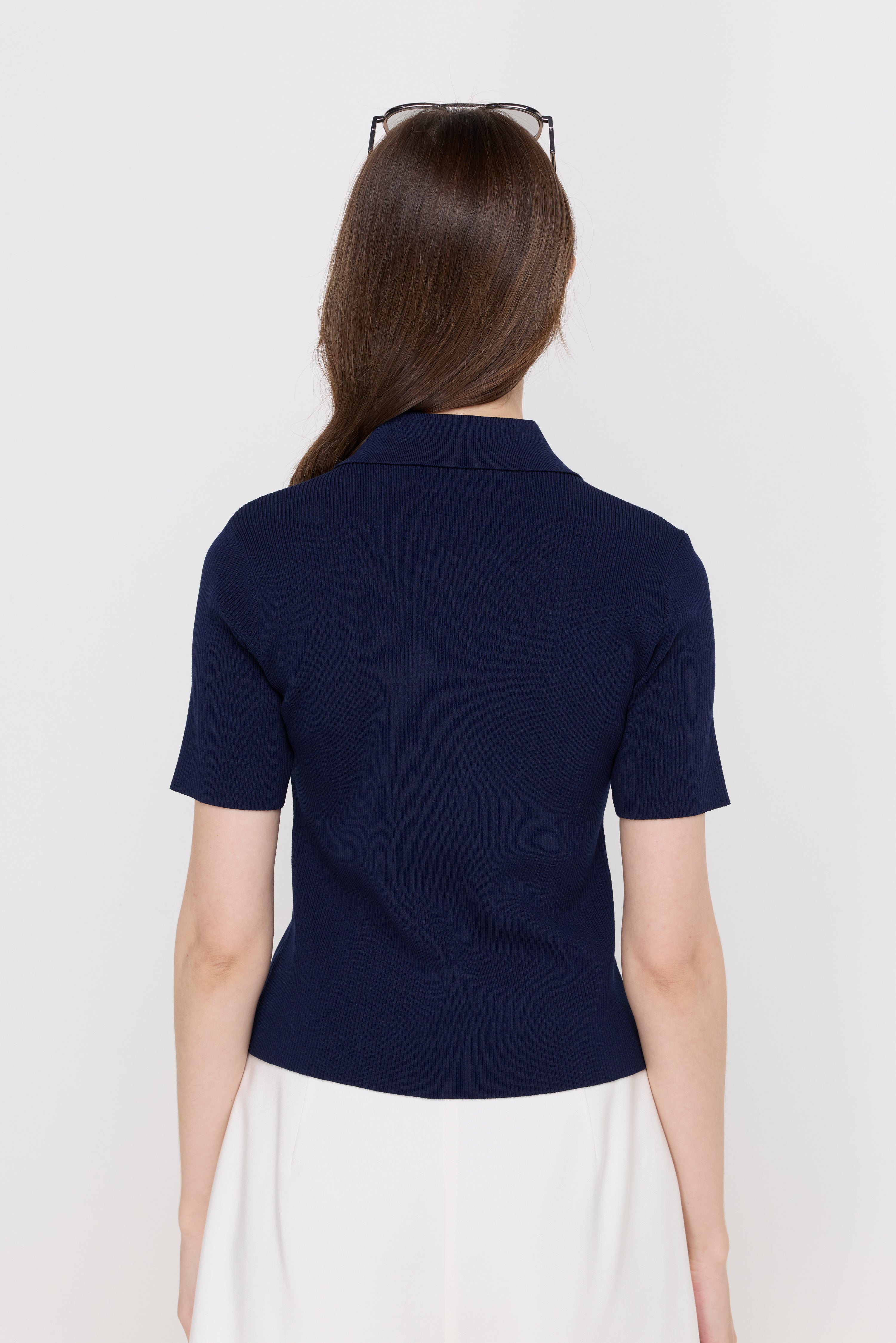 RIBBED KNIT POLO TOP