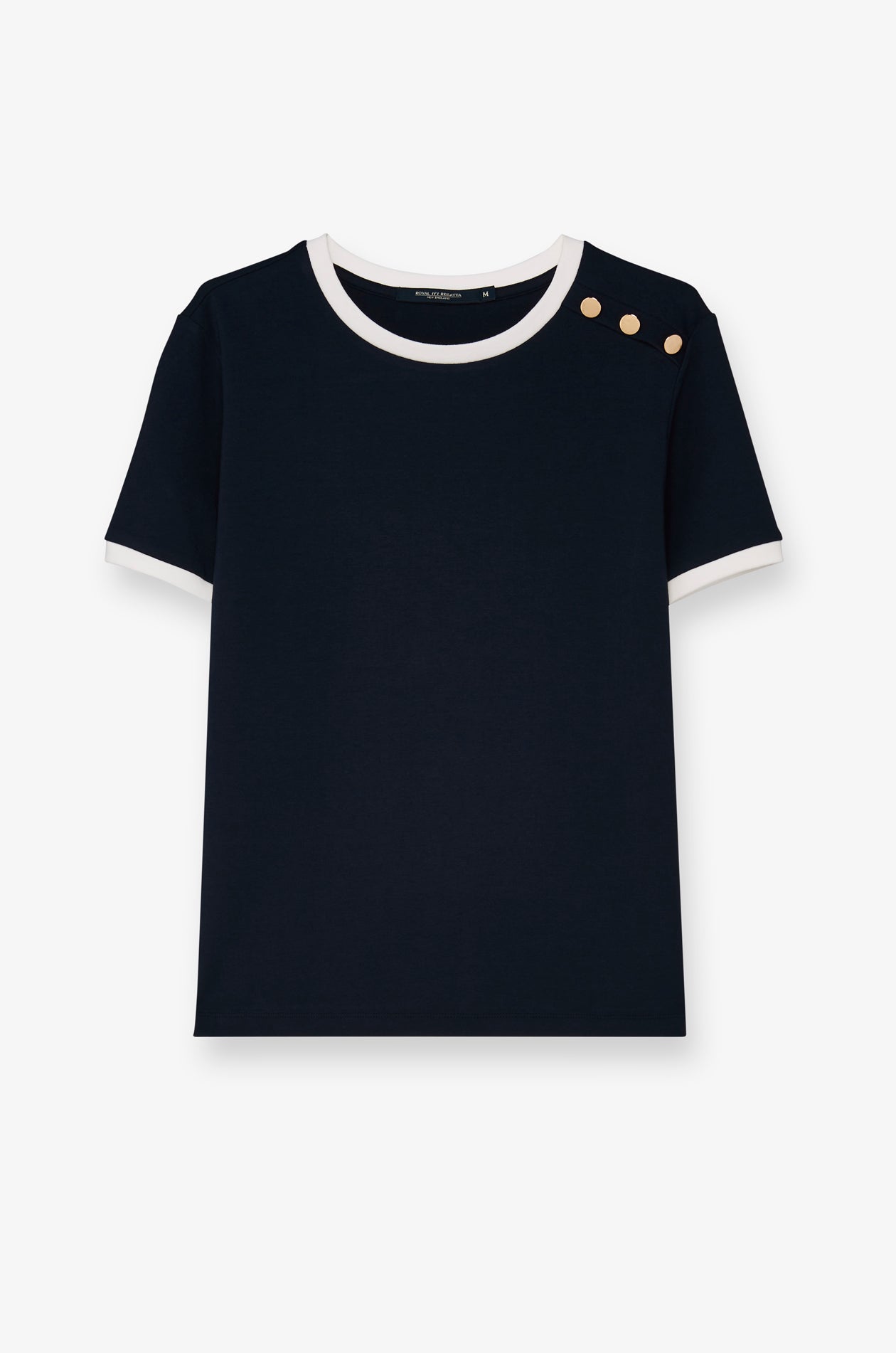 CONTRAST TRIM BUTTON-SHOULDER T-SHIRT