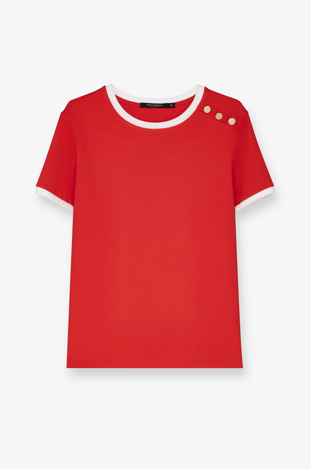 CONTRAST TRIM BUTTON-SHOULDER T-SHIRT